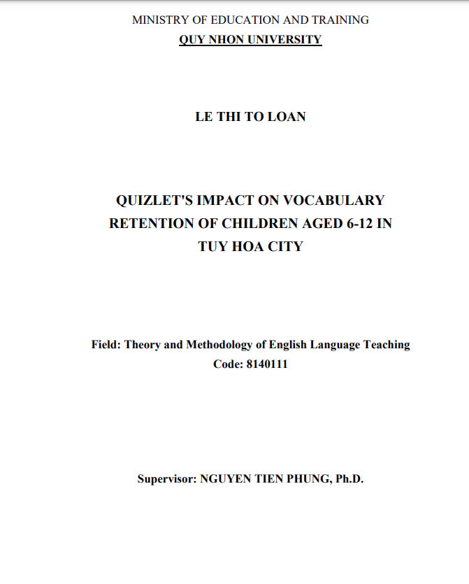 Quizlet's impact on vocabulary retention of children aged 6-12 in Tuy Hoa city