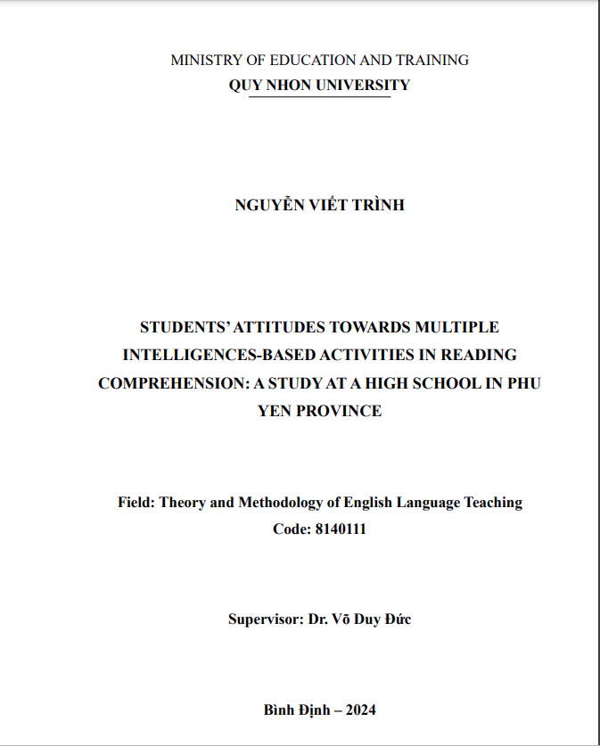 Students’ attitudes towards multiple intelligences-based activities in reading comprehension: A study at a high school in Phu Yen province