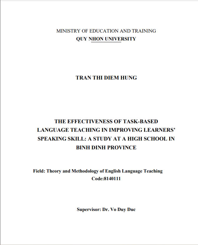 The effectiveness of task-based language teaching in improving learners’ speaking skill: A study at a high school in Binh Dinh province