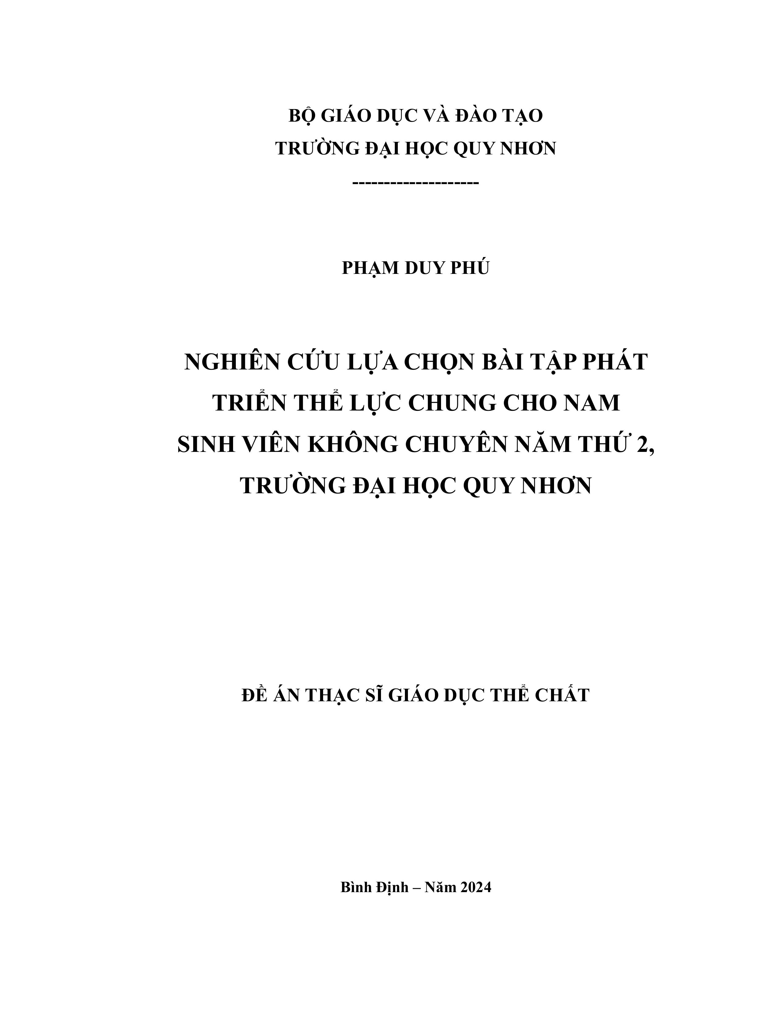 Nghiên cứu lựa chọn bài tập phát triển thể lực chung cho nam sinh viên không chuyên năm thứ 2, trường Đại học Quy Nhơn
