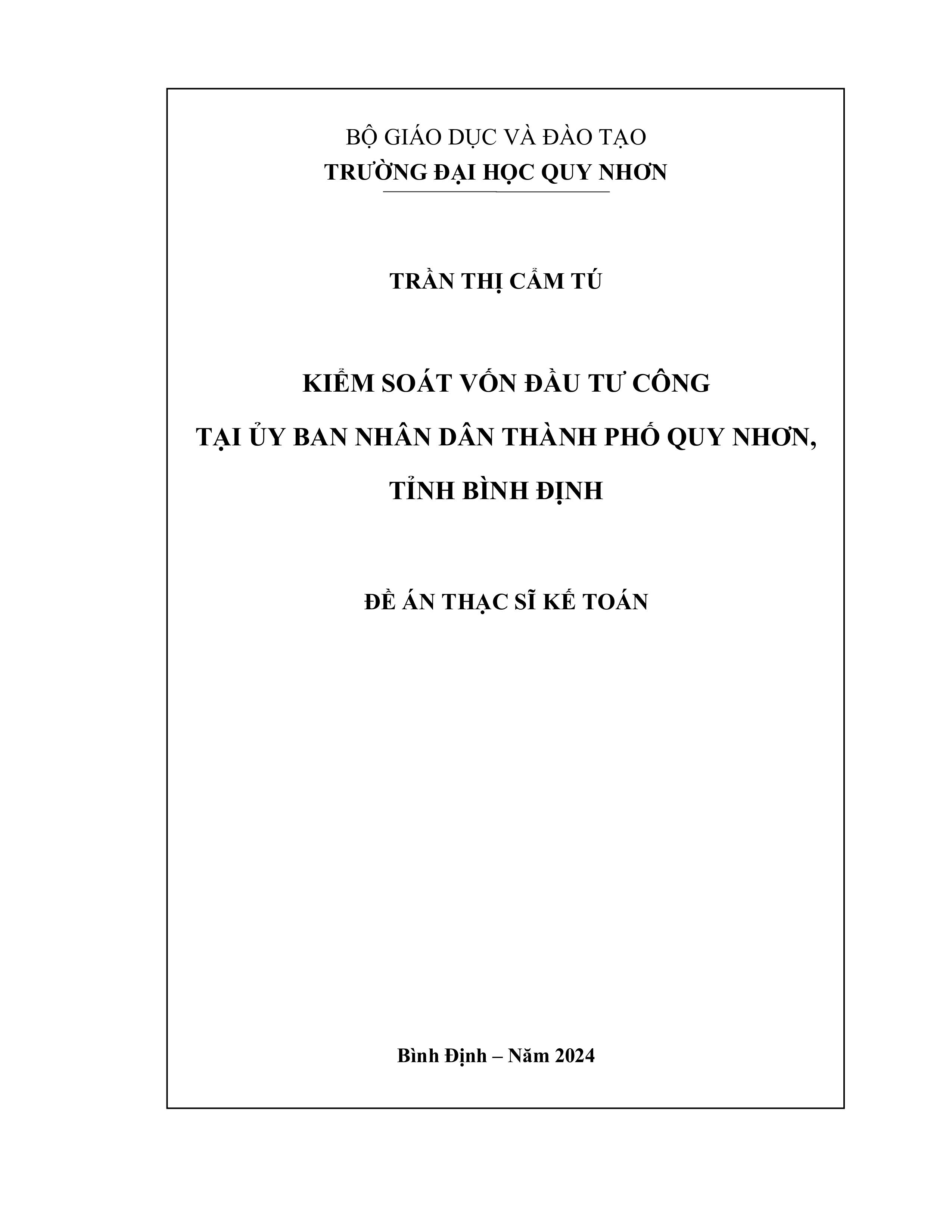 Kiểm soát vốn đầu tư công tại Ủy ban nhân dân thành phố Quy Nhơn, tỉnh Bình Định