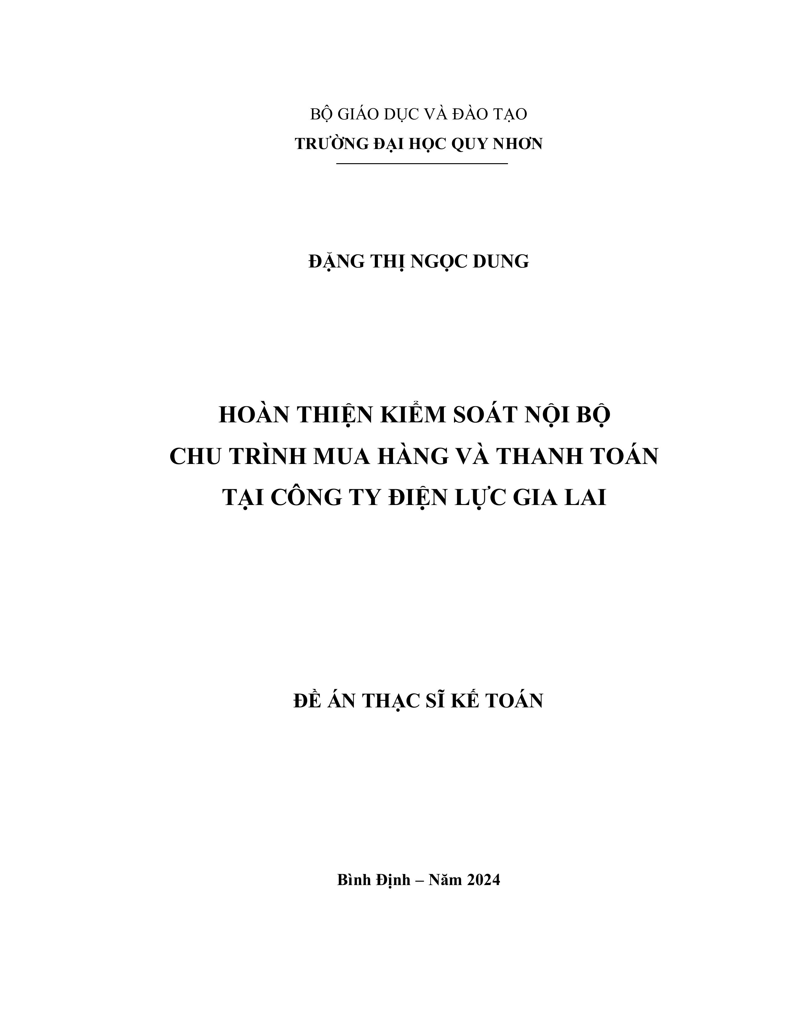 Hoàn thiện kiểm soát nội bộ chu trình mua hàng và thanh toán tại Công ty Điện lực Gia Lai