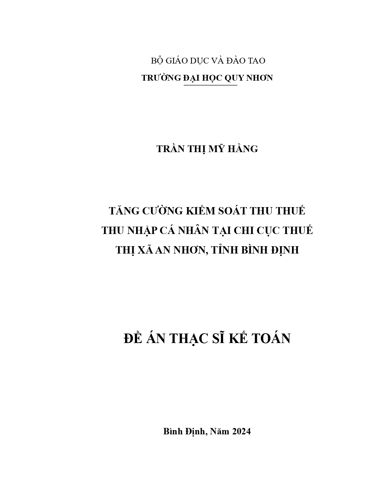 Tăng cường kiểm soát thu thuế thu nhập cá nhân tại Chi cục Thuế thị xã An Nhơn, tỉnh Bình Định