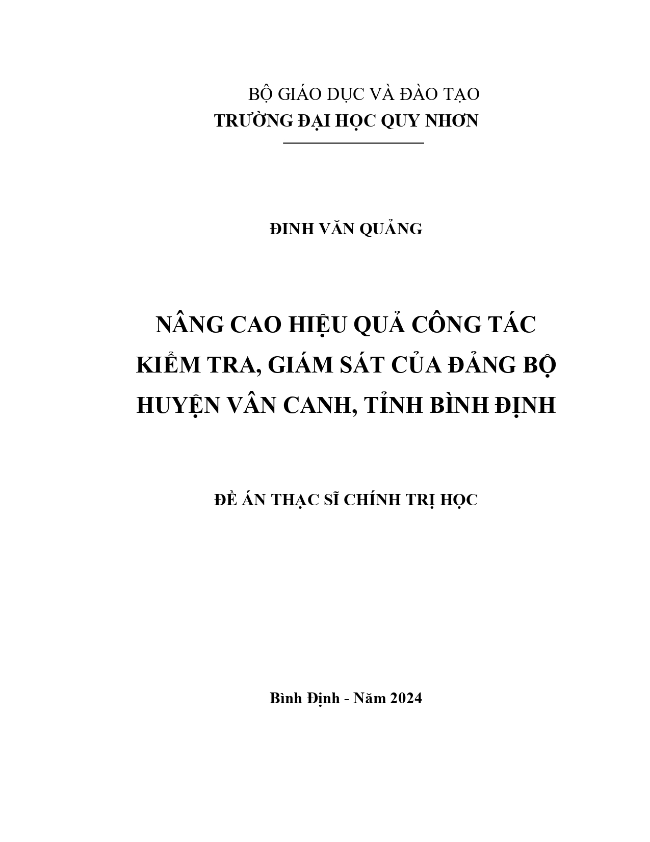 Nâng cao hiệu quả công tác kiểm tra, giám sát của Đảng bộ huyện Vân Canh, tỉnh Bình Định