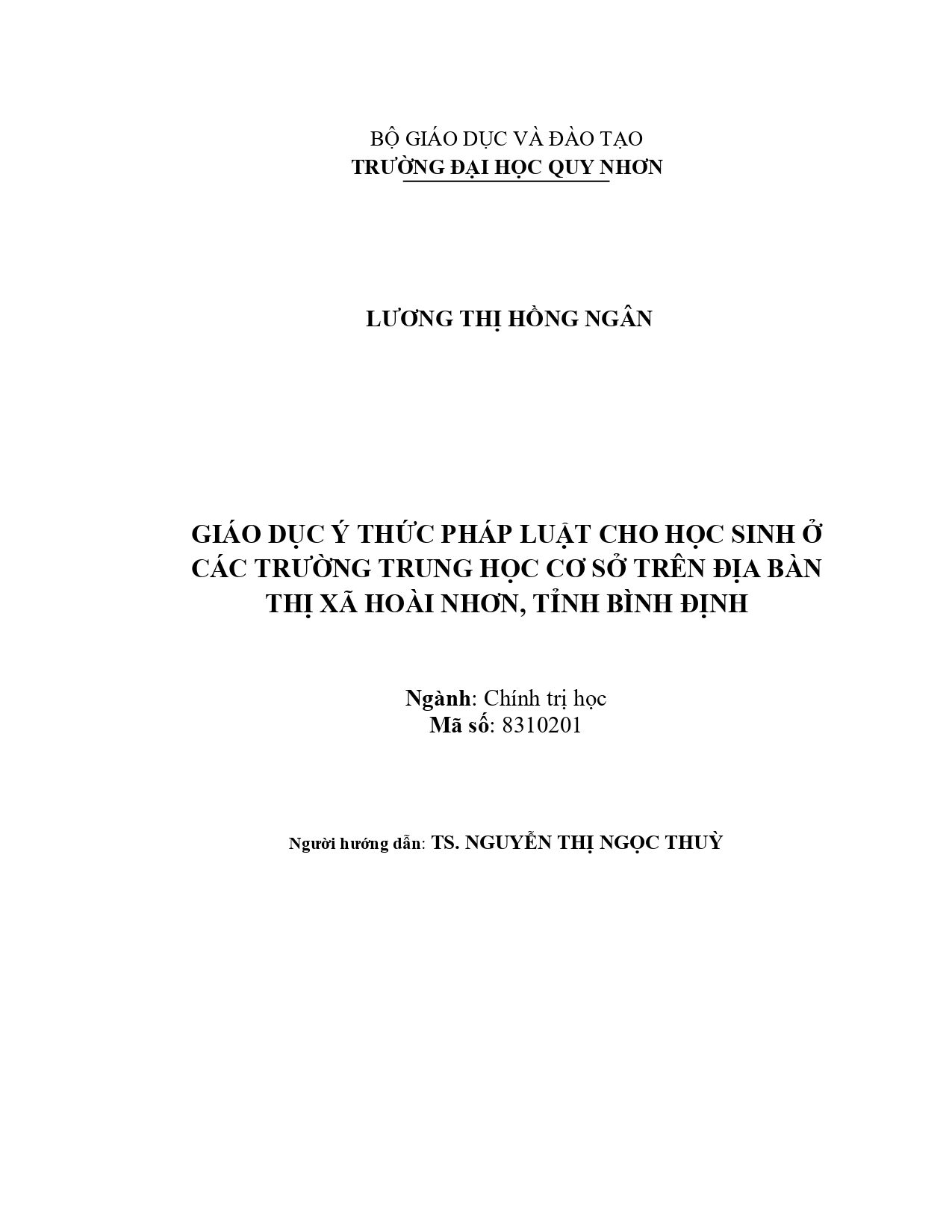 Giáo dục ý thức pháp luật cho học sinh ở các trường trung học cơ sở trên địa bàn thị xã Hoài Nhơn, tỉnh Bình Định