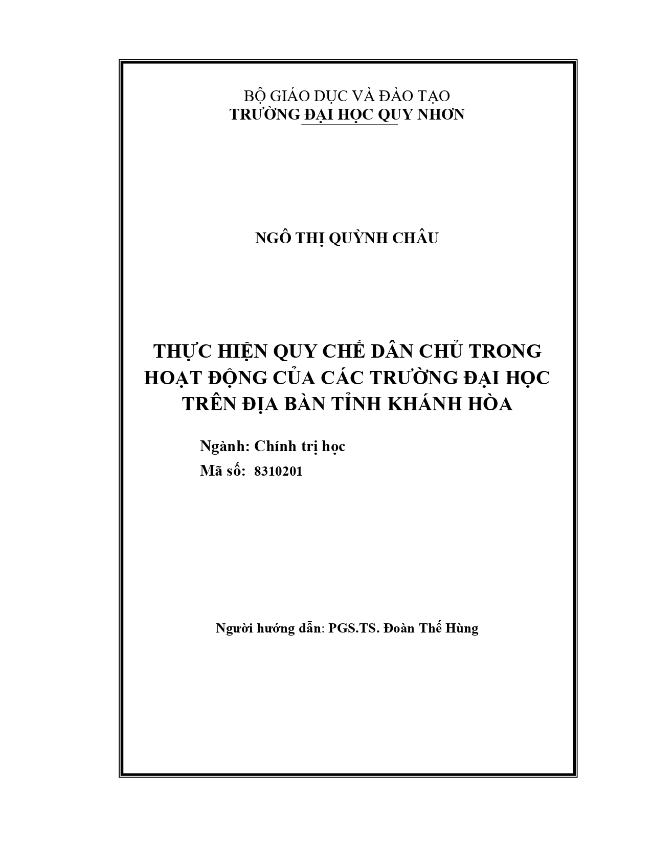 Thực hiện quy chế dân chủ trong hoạt động của các trường đại học trên địa bàn tỉnh Khánh Hòa