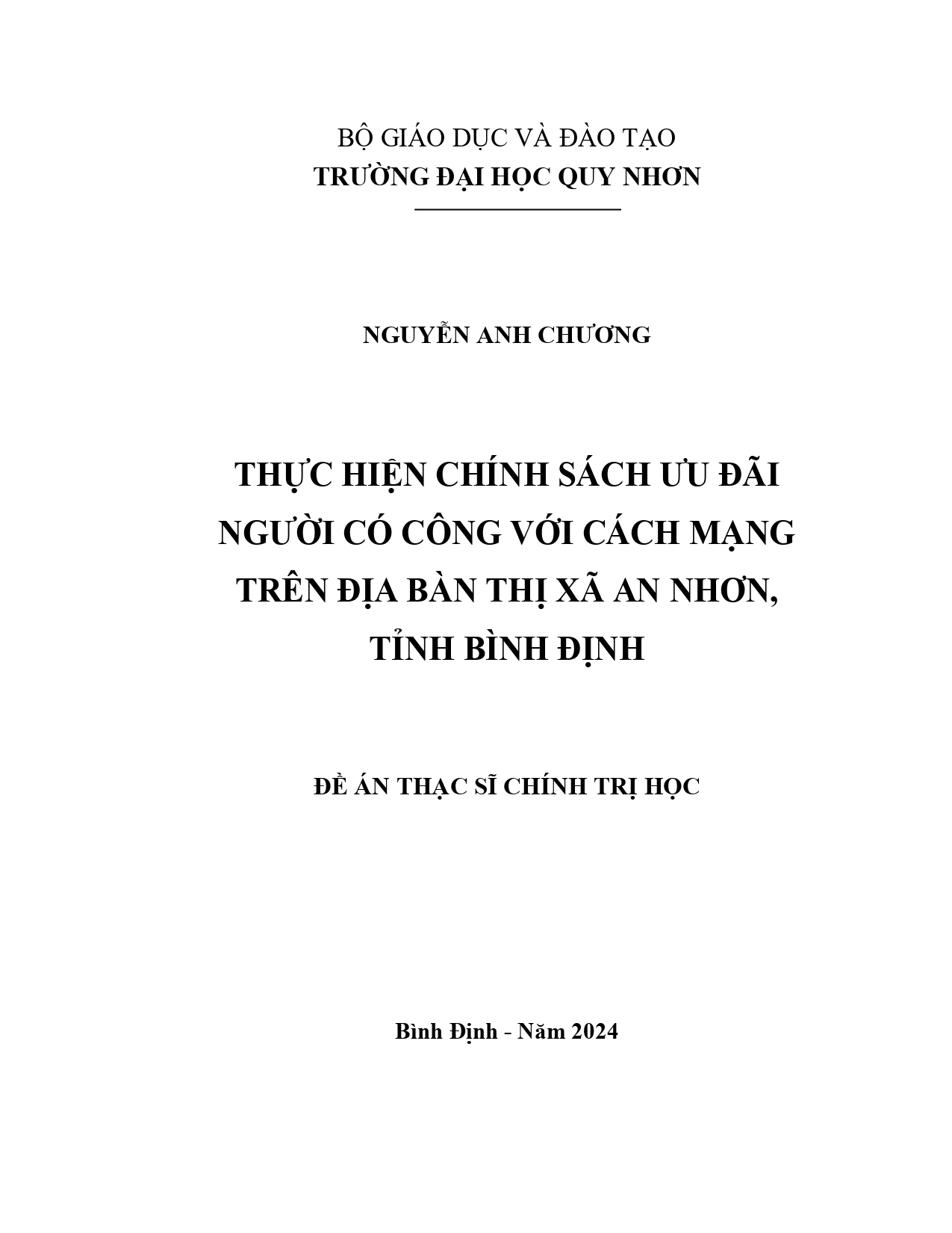 Thực hiện chính sách ưu đãi người có công với cách mạng trên địa bàn thị xã An Nhơn, tỉnh Bình Định
