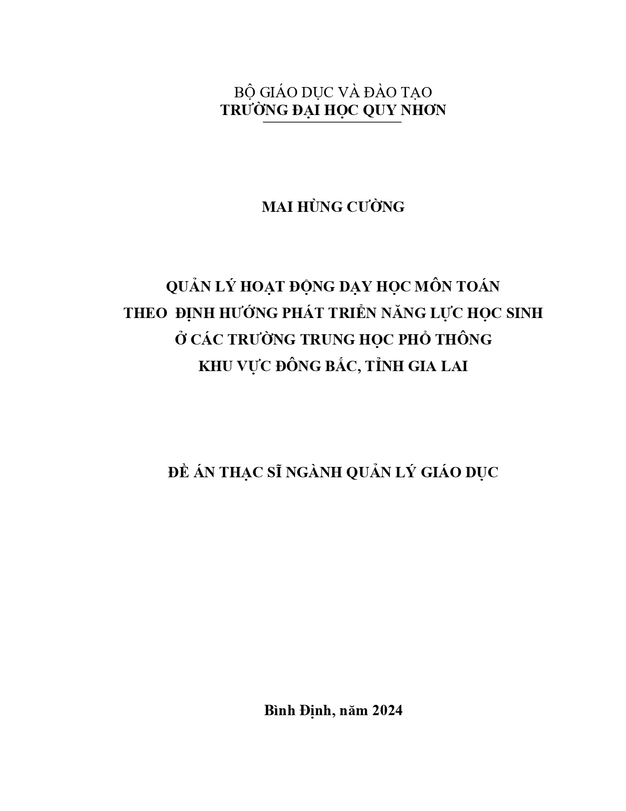 Quản lý hoạt động dạy học môn Toán theo định hướng phát triển năng lực học sinh ở các trường trung học phổ thông khu vực Đông Bắc, tỉnh Gia Lai
