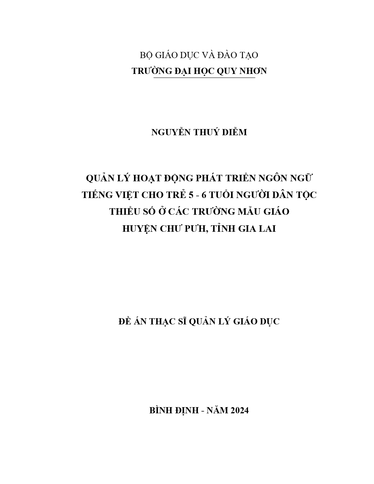 Quản lý hoạt động phát triển ngôn ngữ tiếng Việt cho trẻ 5 - 6 tuổi người dân tộc thiểu số ở các trường mẫu giáo huyện Chư Pưh, tỉnh Gia Lai