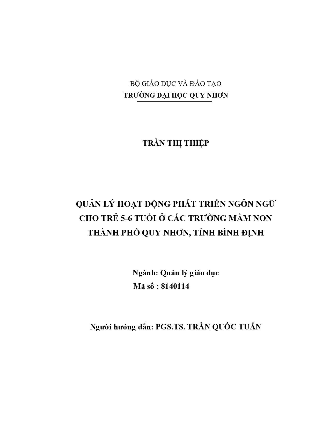 Quản lý hoạt động phát triển ngôn ngữ cho trẻ 5-6 tuổi ở các trường mầm non thành phố Quy Nhơn, tỉnh Bình Định