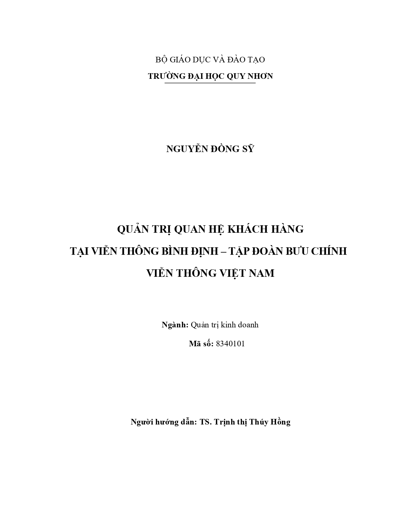 Quản trị quan hệ khách hàng tại Viễn thông Bình Định – Tập đoàn Bưu chính Viễn thông Việt Nam