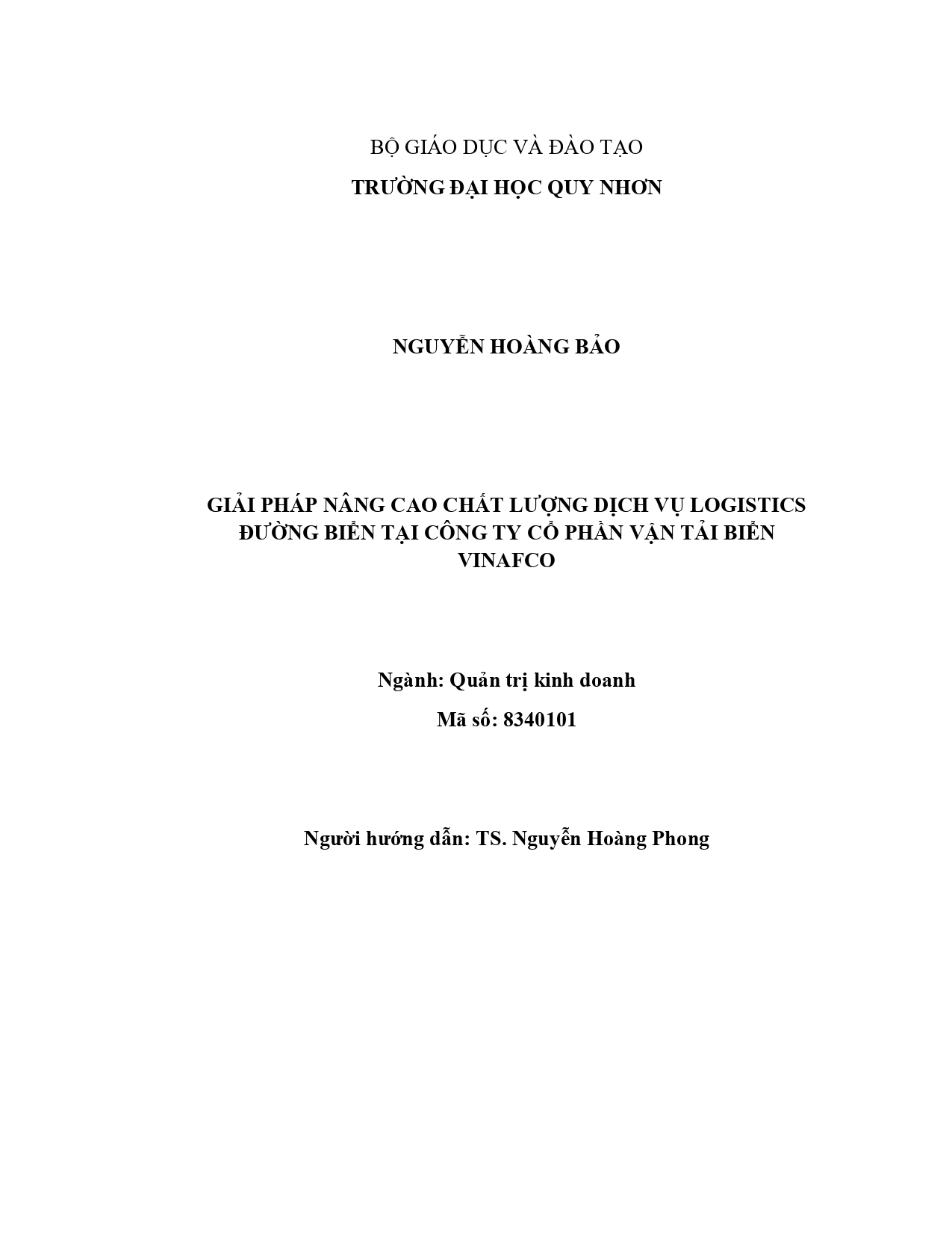 Giải pháp nâng cao chất lượng dịch vụ logistics đường biển tại Công ty Cổ phần Vận tải Biển VINAFCO
