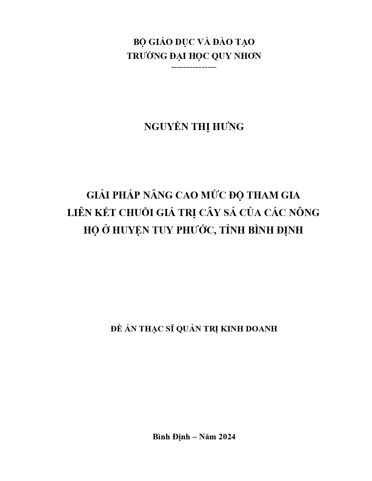 Giải pháp nâng cao mức độ tham gia liên kết chuỗi giá trị cây sả của các nông hộ ở huyện Tuy Phước, tỉnh Bình Định