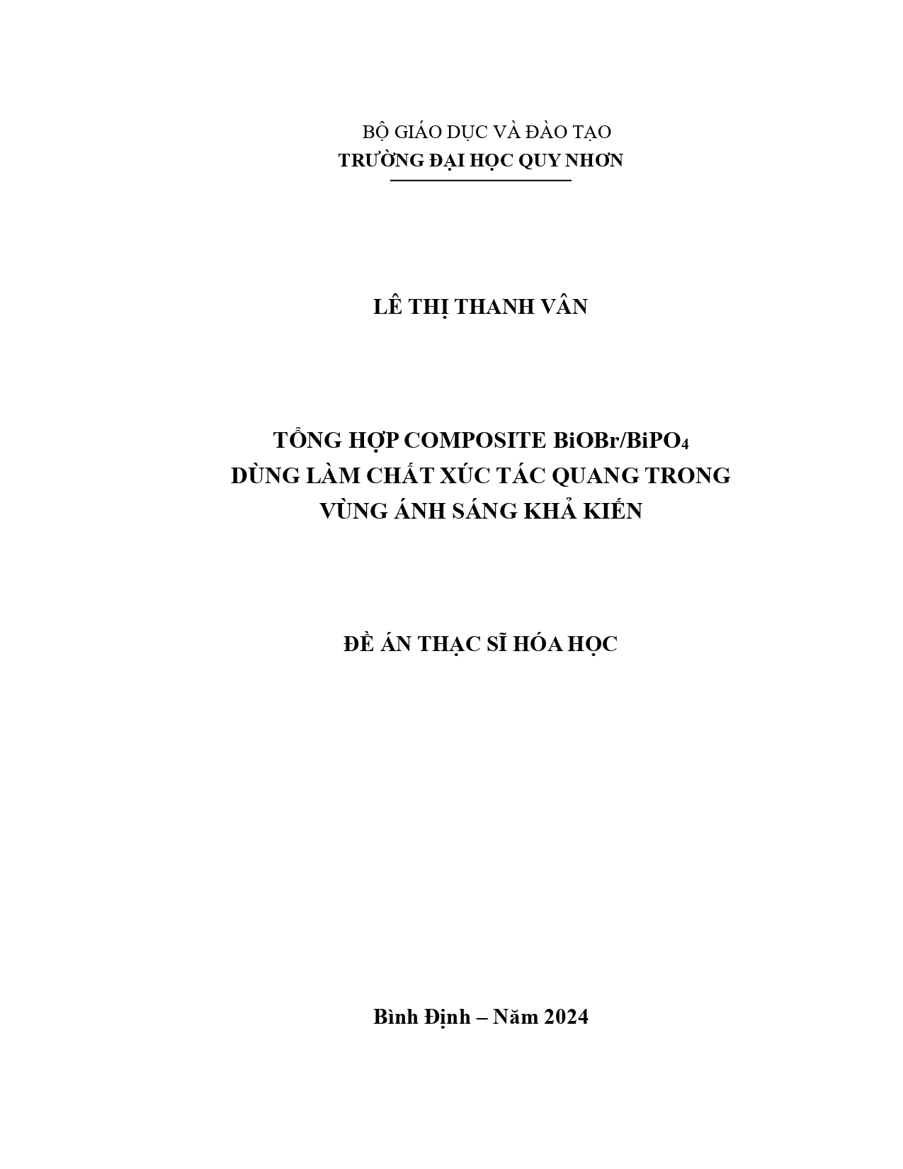 Tổng hợp composite BiOBr/BiPO4 dùng làm chất xúc tác quang trong vùng ánh sáng khả kiến
