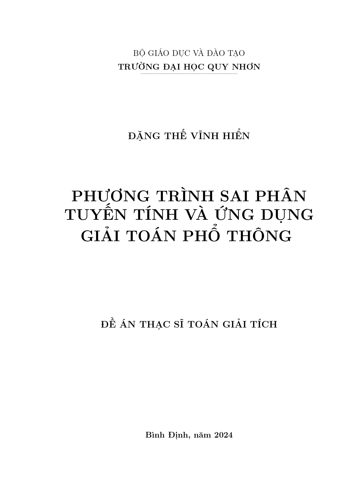 Phương trình sai phân tuyến tính và ứng dụng giải toán phổ thông