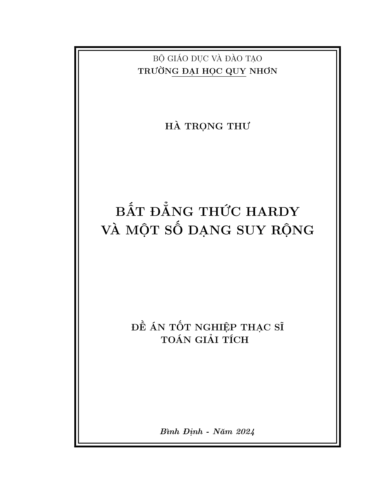 Bất đẳng thức Hardy và một số dạng suy rộng