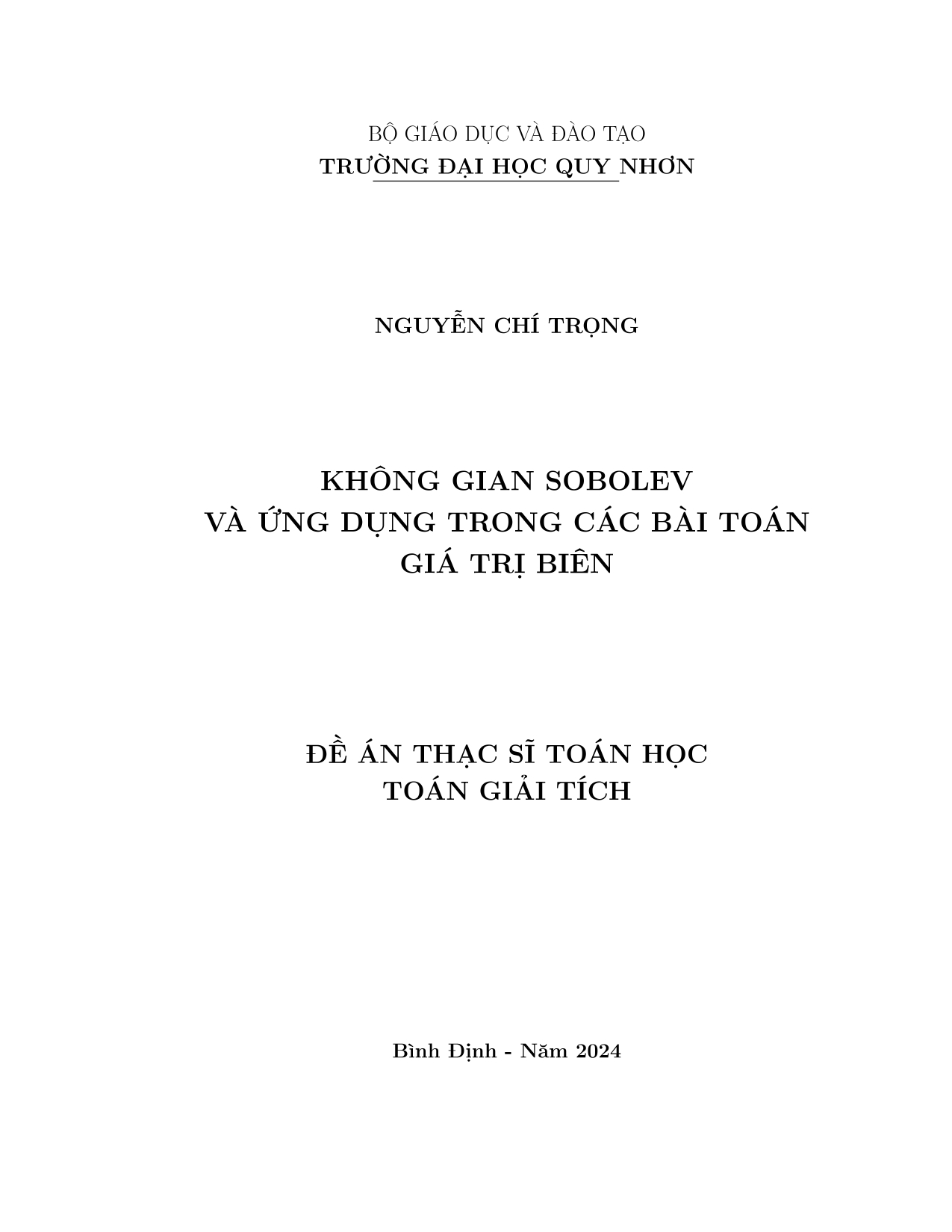 Không gian sobolev và ứng dụng trong các bài toán giá trị biên
