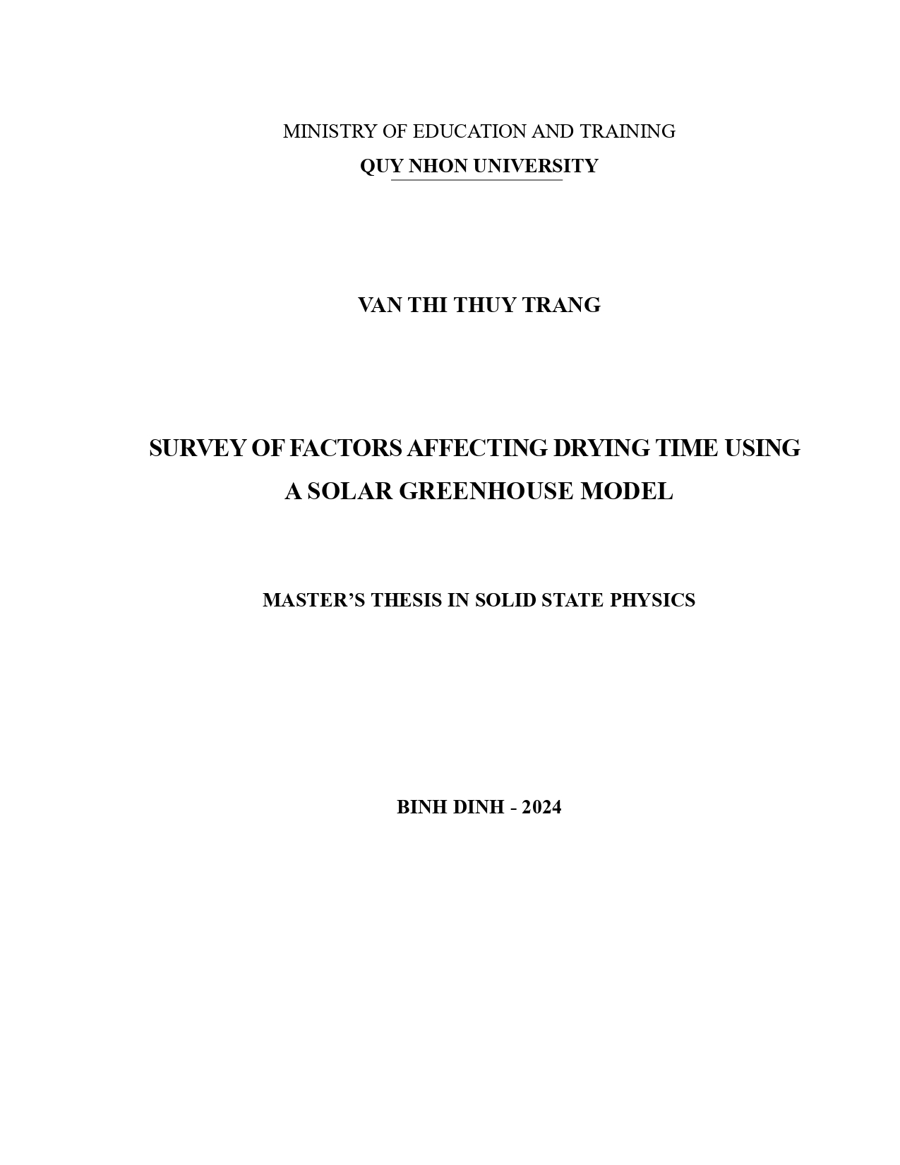 Survey of factors affecting drying time using a solar greenhouse model