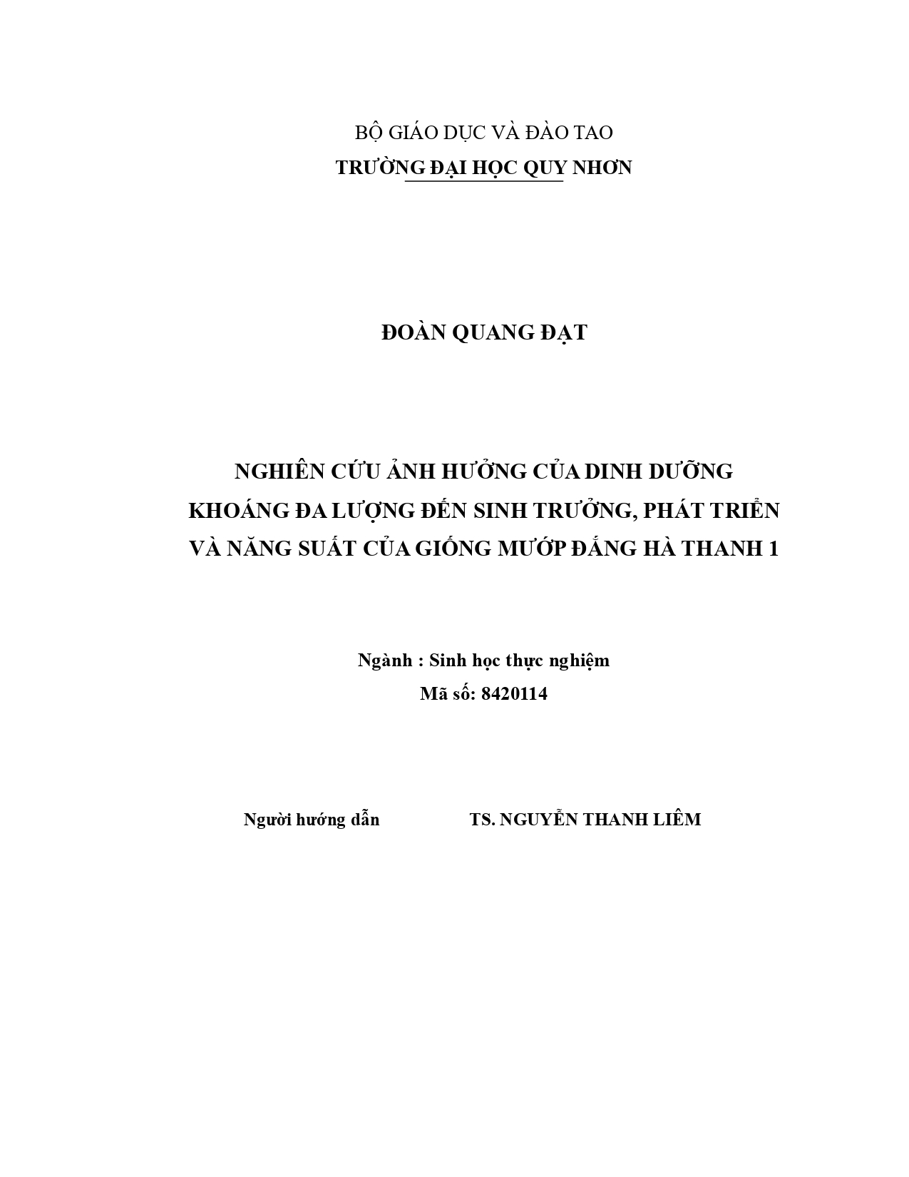 Nghiên cứu ảnh hưởng của dinh dưỡng khoáng đa lượng đến sinh trưởng, phát triển và năng suất của giống mướp đắng Hà Thanh 1