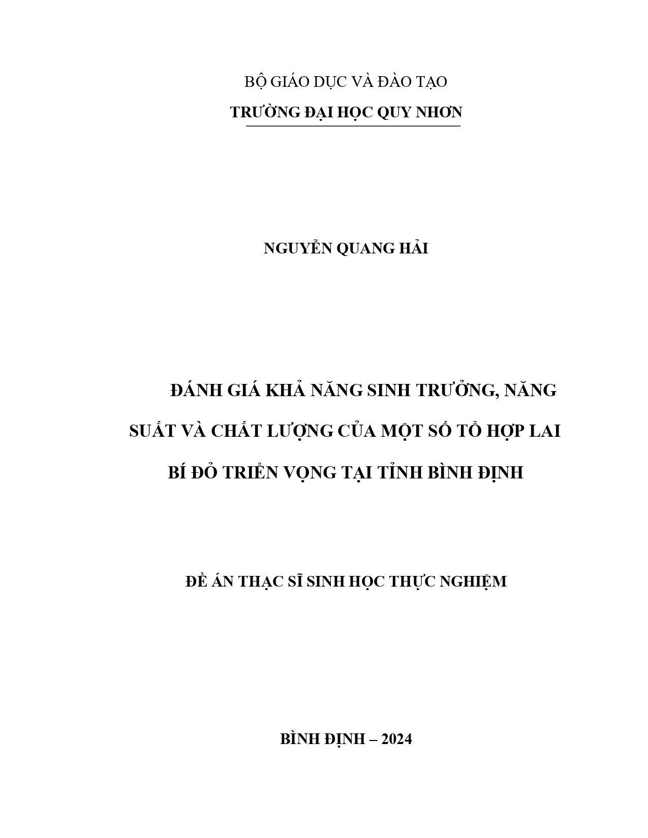 Đánh giá khả năng sinh trưởng, năng suất và chất lượng của một số tổ hợp lai bí đỏ triển vọng tại tỉnh Bình Định