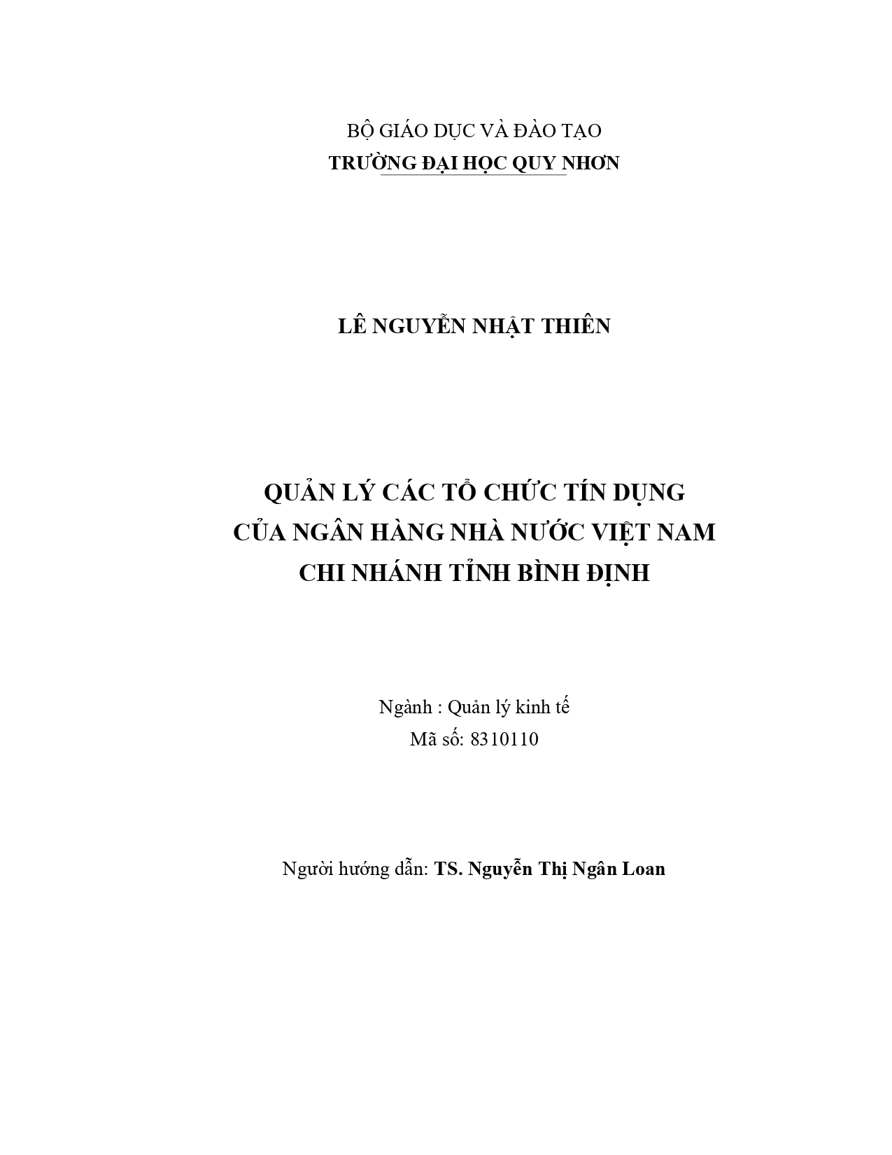 Quản lý các tổ chức tín dụng của Ngân hàng Nhà nước Việt Nam Chi nhánh tỉnh Bình Định