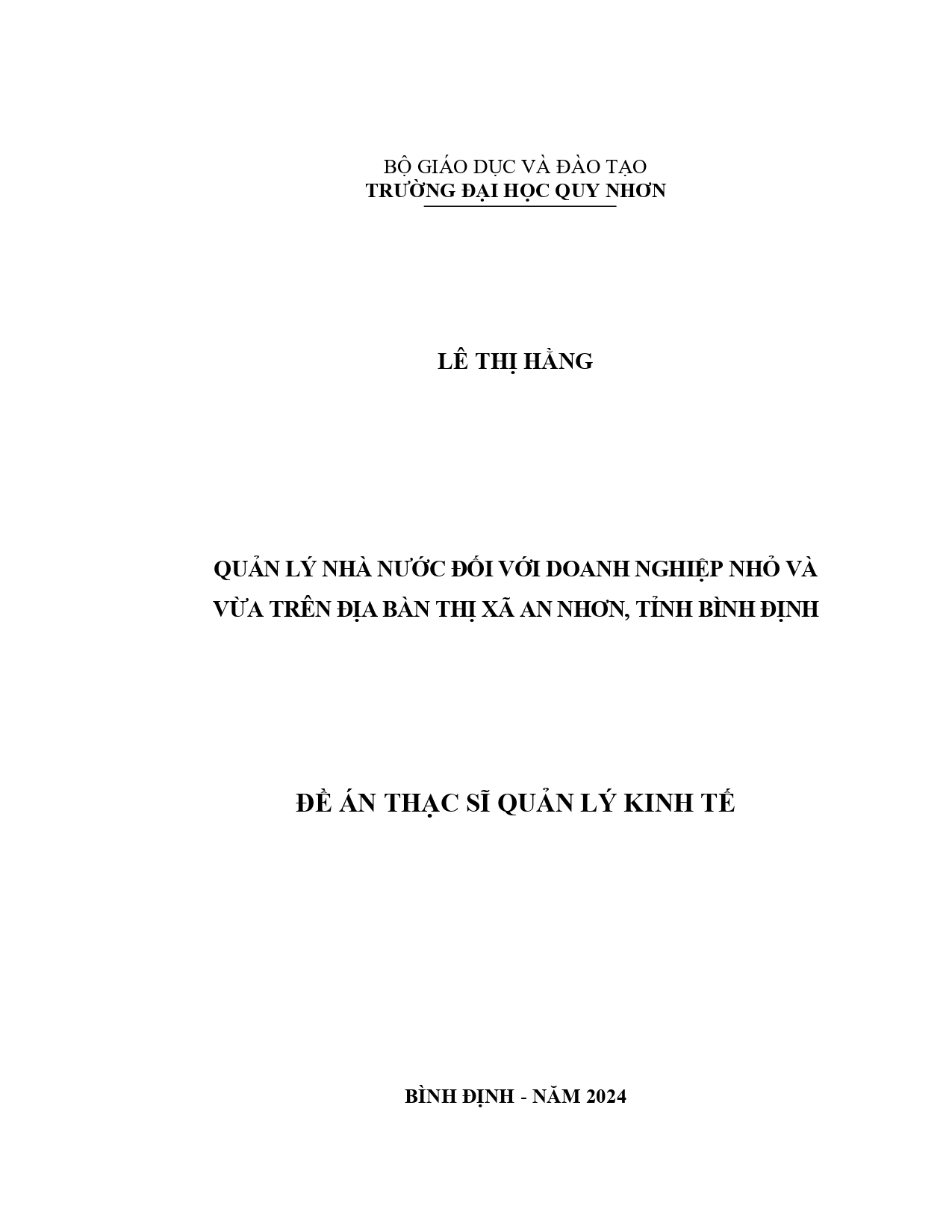 Quản lý nhà nước đối với doanh nghiệp nhỏ và vừa trên địa bàn thị xã An Nhơn, tỉnh Bình Định