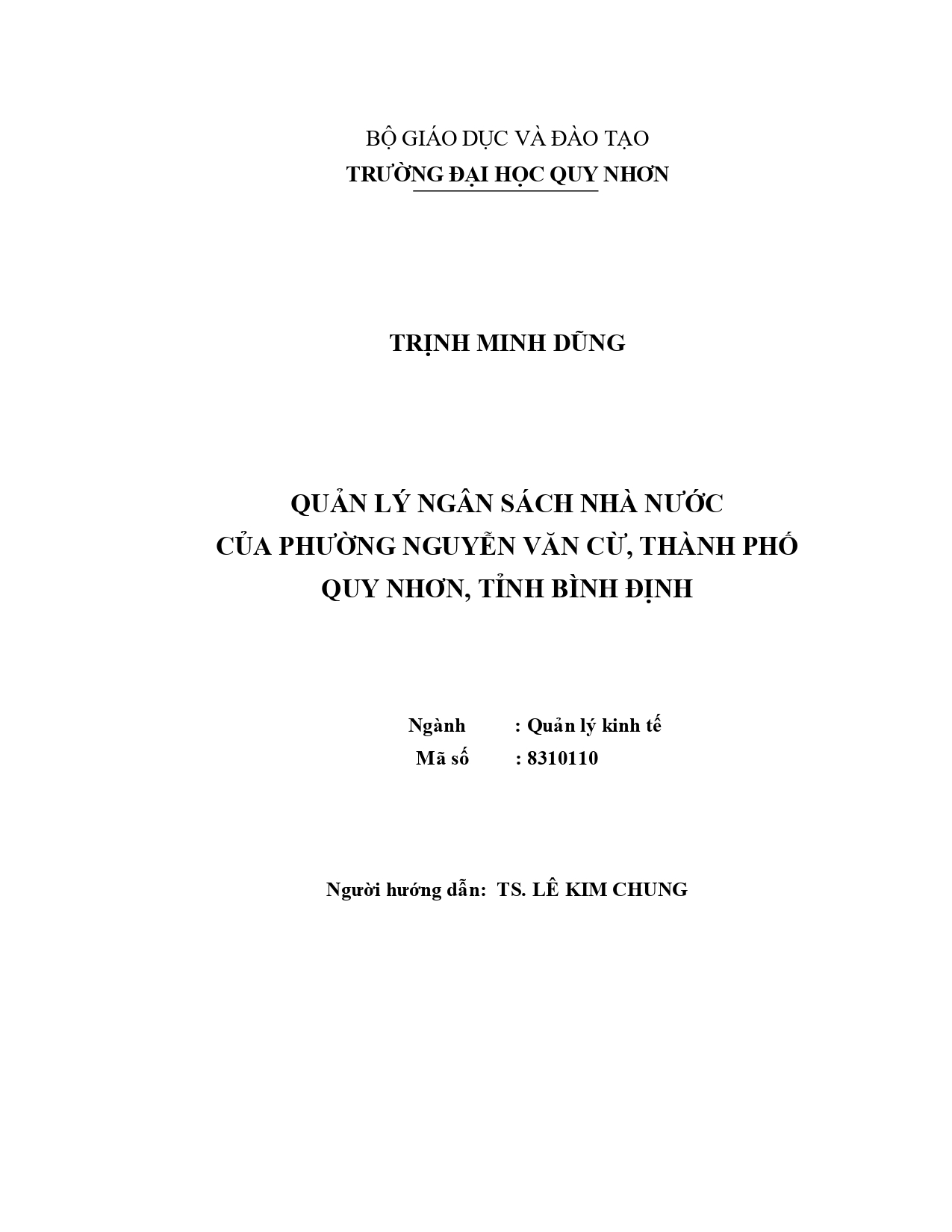 Quản lý ngân sách nhà nước của phường Nguyễn Văn Cừ, thành phố Quy Nhơn, tỉnh Bình Định