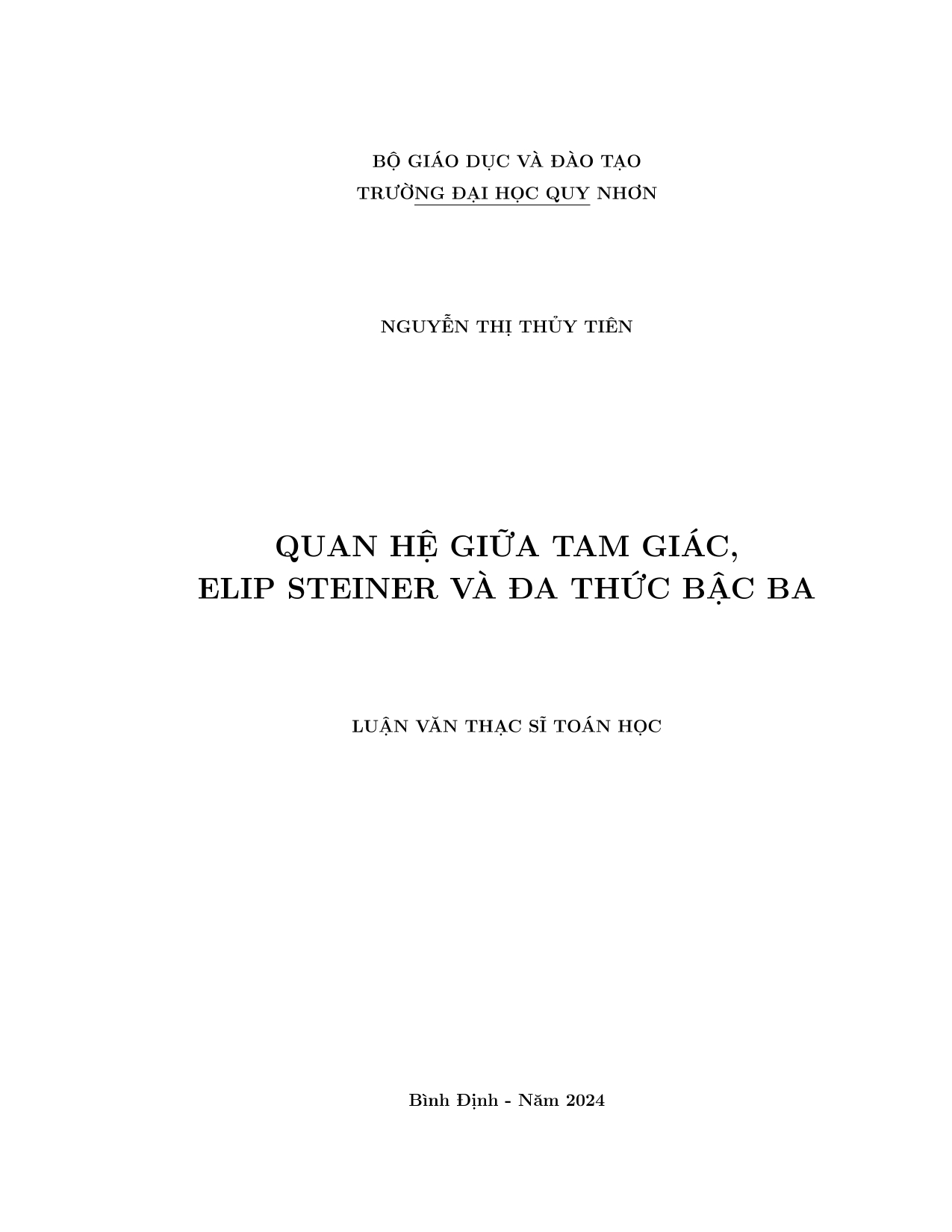 Quan hệ giữa tam giác, elip Steiner và đa thức bậc ba