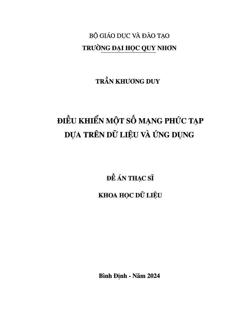 Điều khiển một số mạng phức tạp dựa trên dữ liệu và ứng dụng
