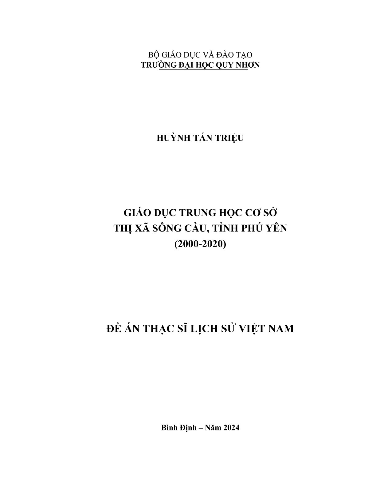 Giáo dục Trung học cơ sở thị xã Sông Cầu, tỉnh Phú Yên (2000-2020)