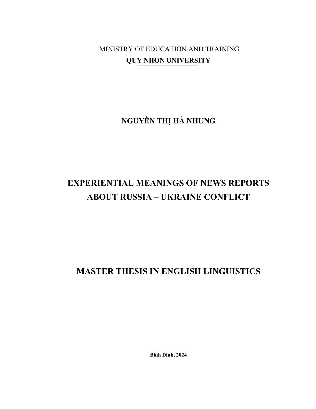 Experiential meanings of news reports about Russia-Ukraine conflict
