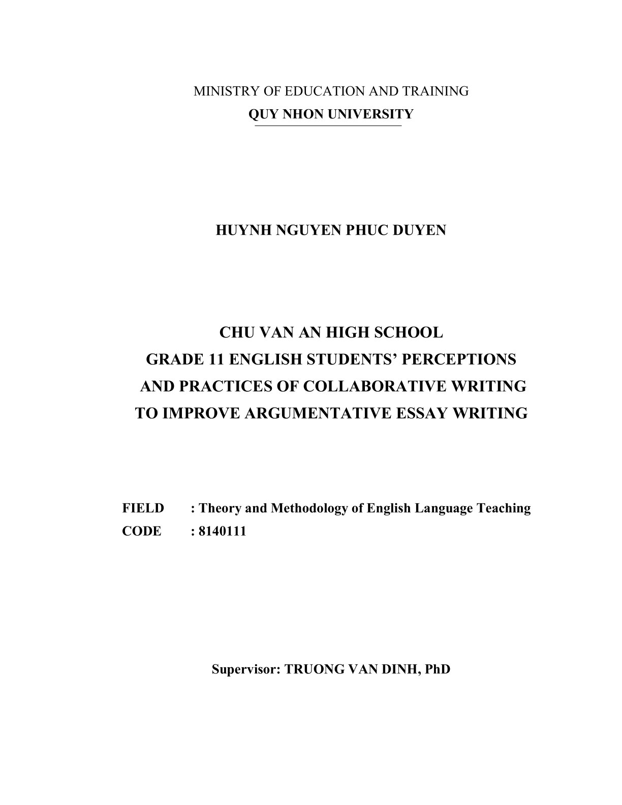 Chu Van An high school grade 11 English students’ perceptions and practice of collaborative writing to improve argumentative essay writing