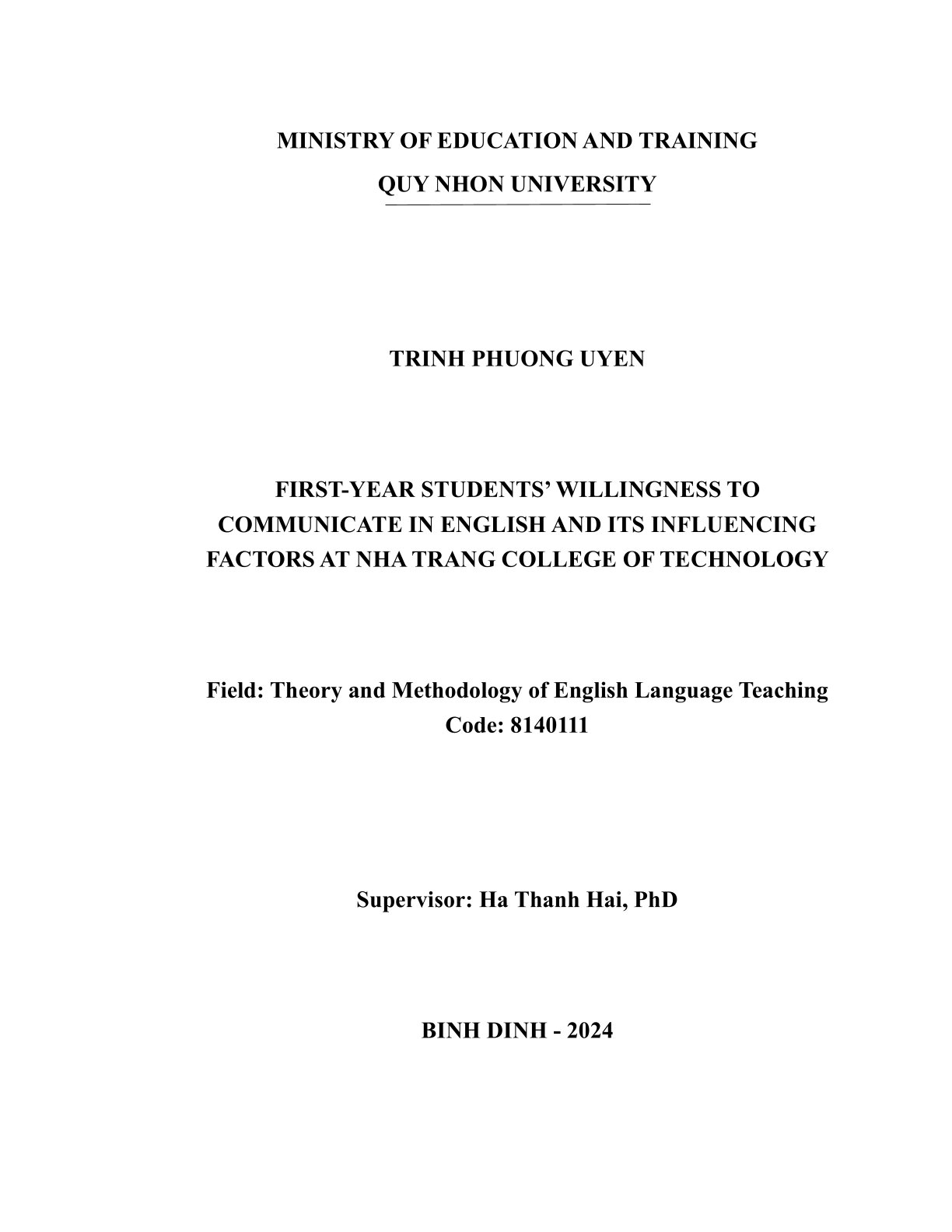 First-year students’ willingness to communicate in english and its influencing factors at Nha Trang college of technology