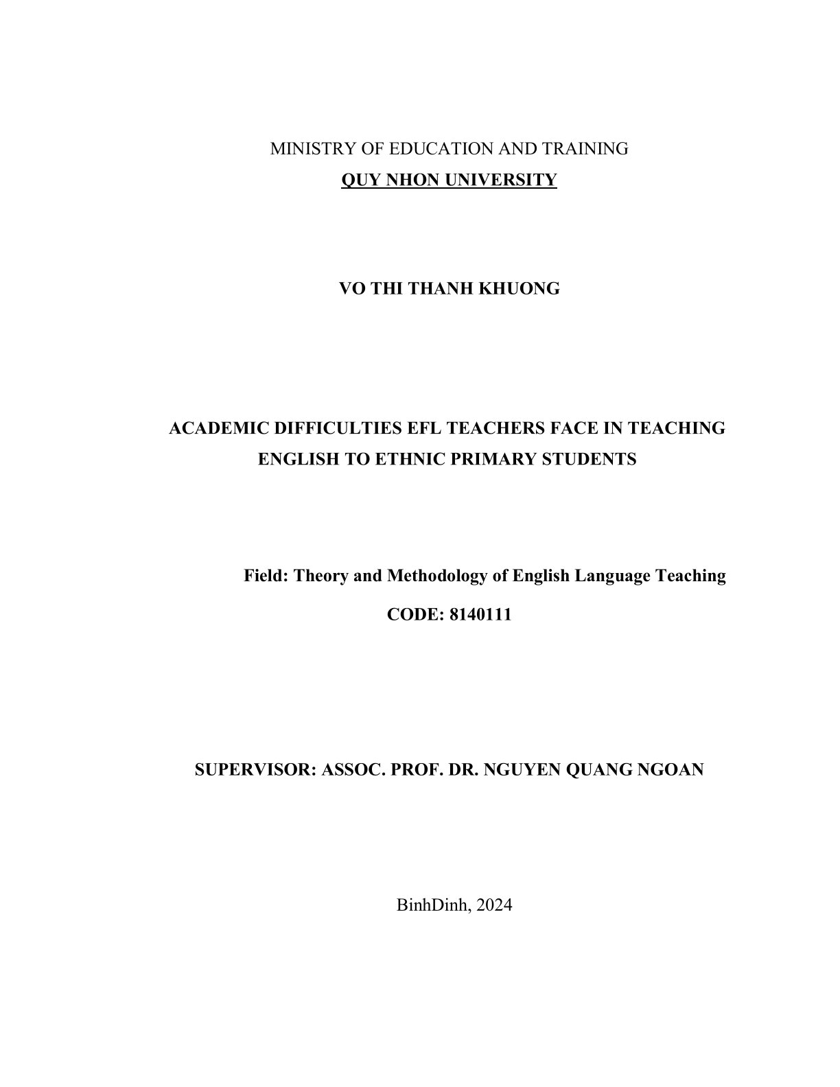 Academic difficulties EFL teachers face in teaching English for ethnic primary students