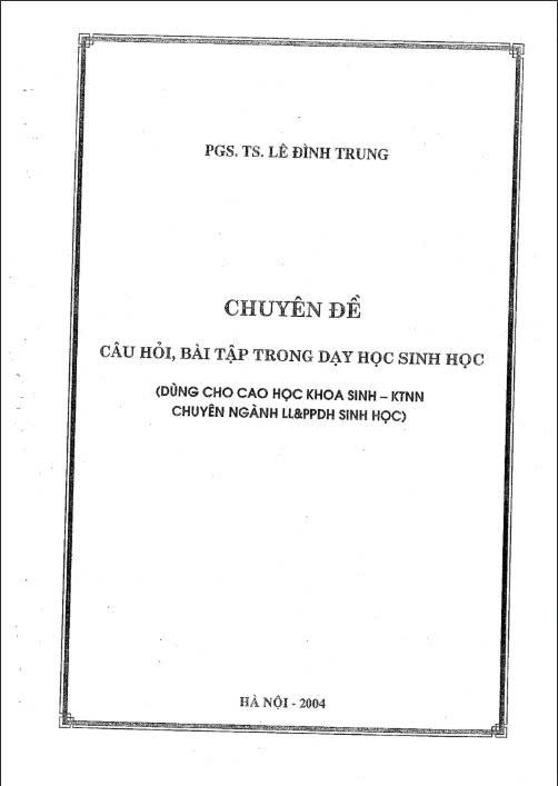 Chuyên đề câu hỏi, bài tập trong dạy học sinh học