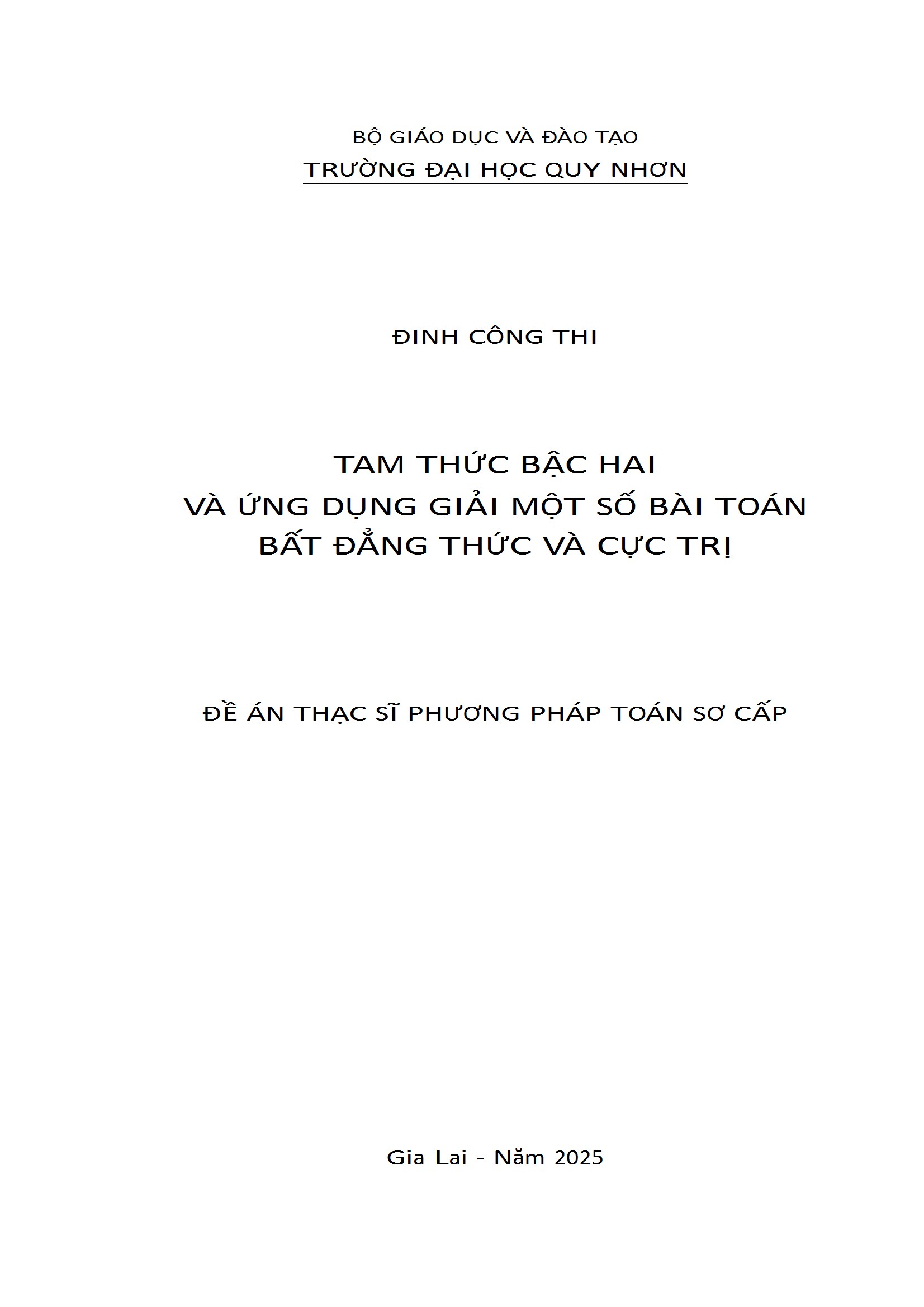 Tam thức bậc hai và ứng dụng giải một số bài toán bất đẳng thức và cực trị
