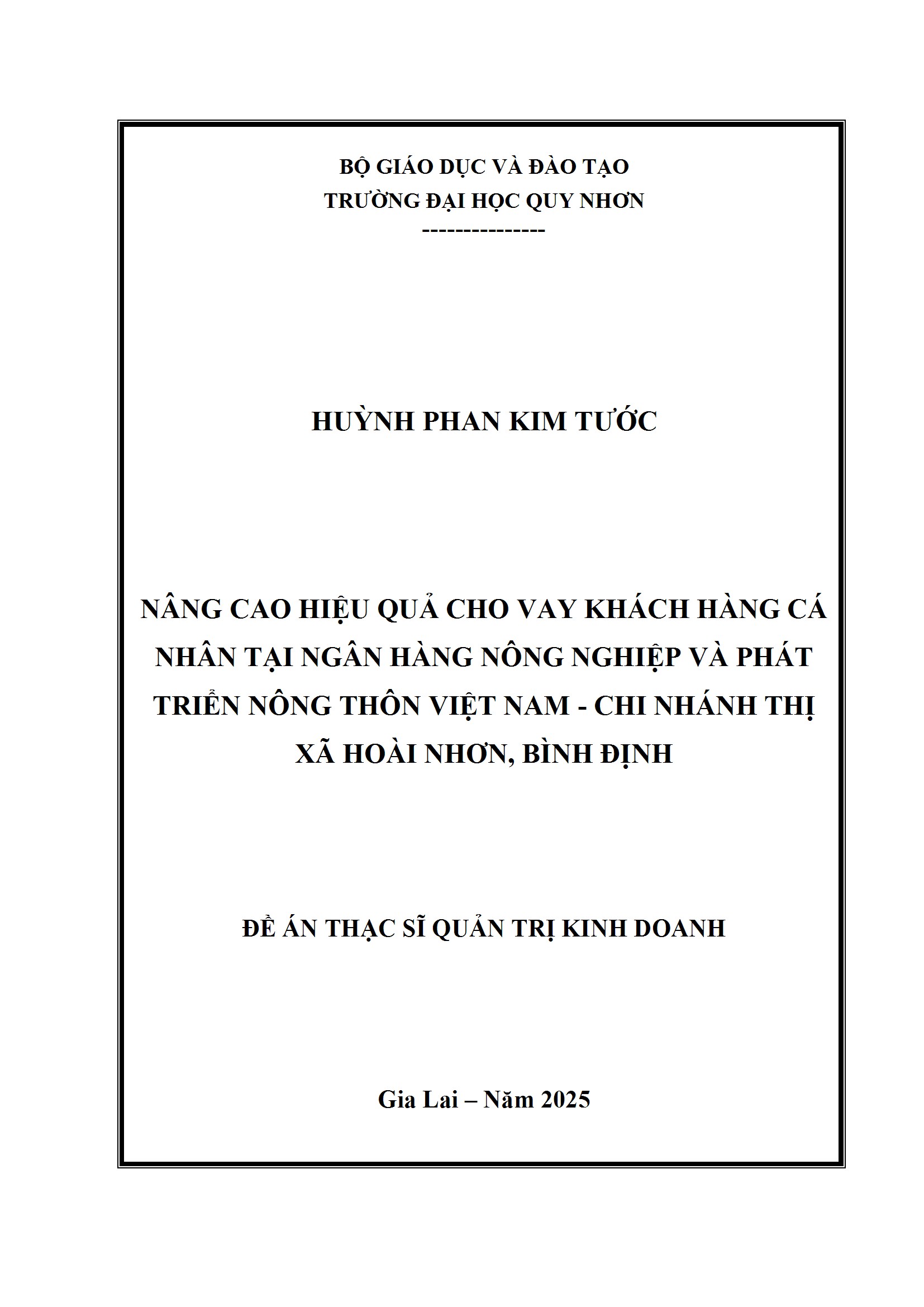 Nâng cao hiệu quả cho vay khách hàng cá nhân tại Ngân hàng Nông nghiệp và Phát triển Nông thôn Việt Nam – Chi nhánh thị xã Hoài Nhơn, Bình Định