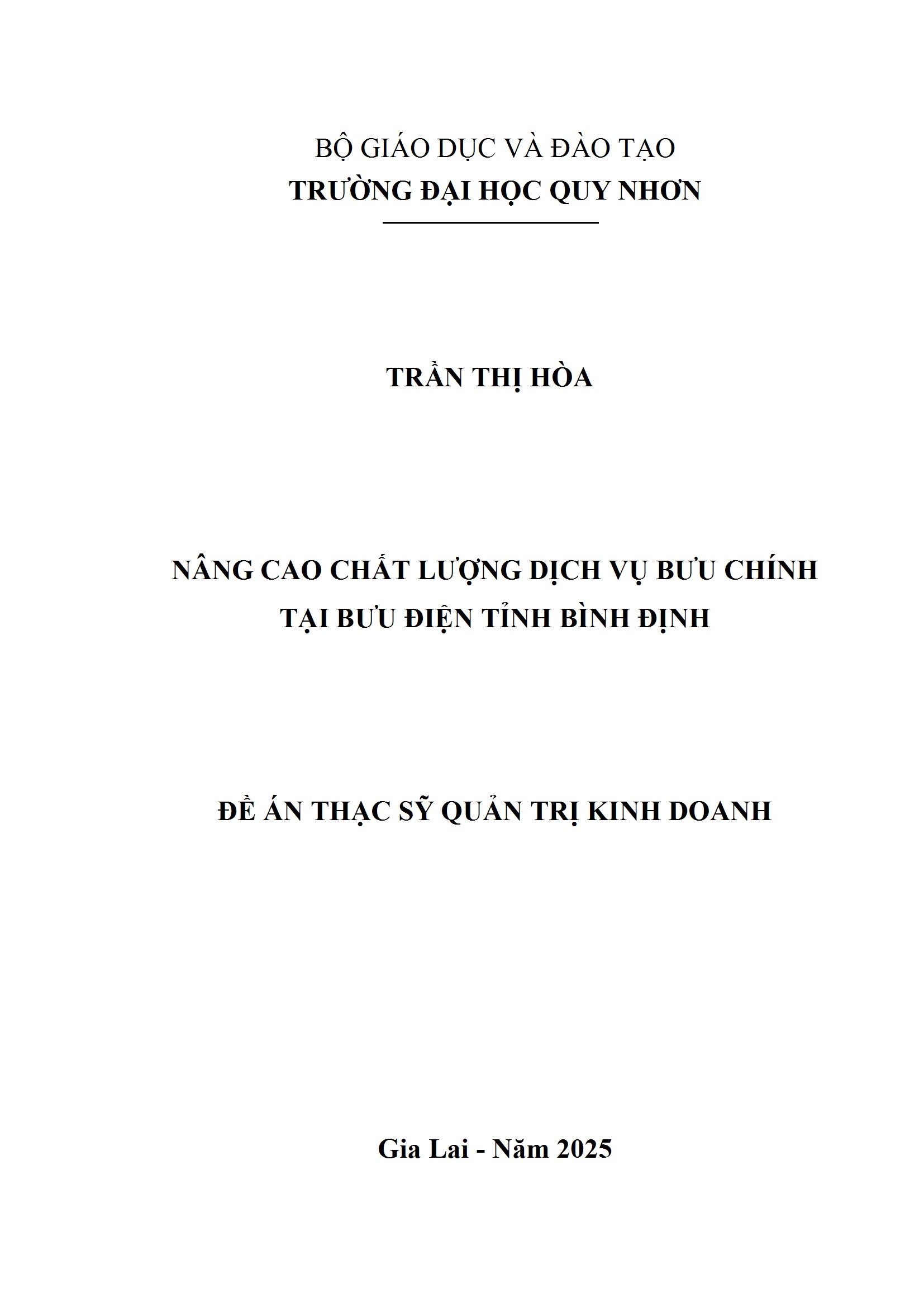 Nâng cao chất lượng dịch vụ bưu chính tại Bưu điện tỉnh Bình Định
