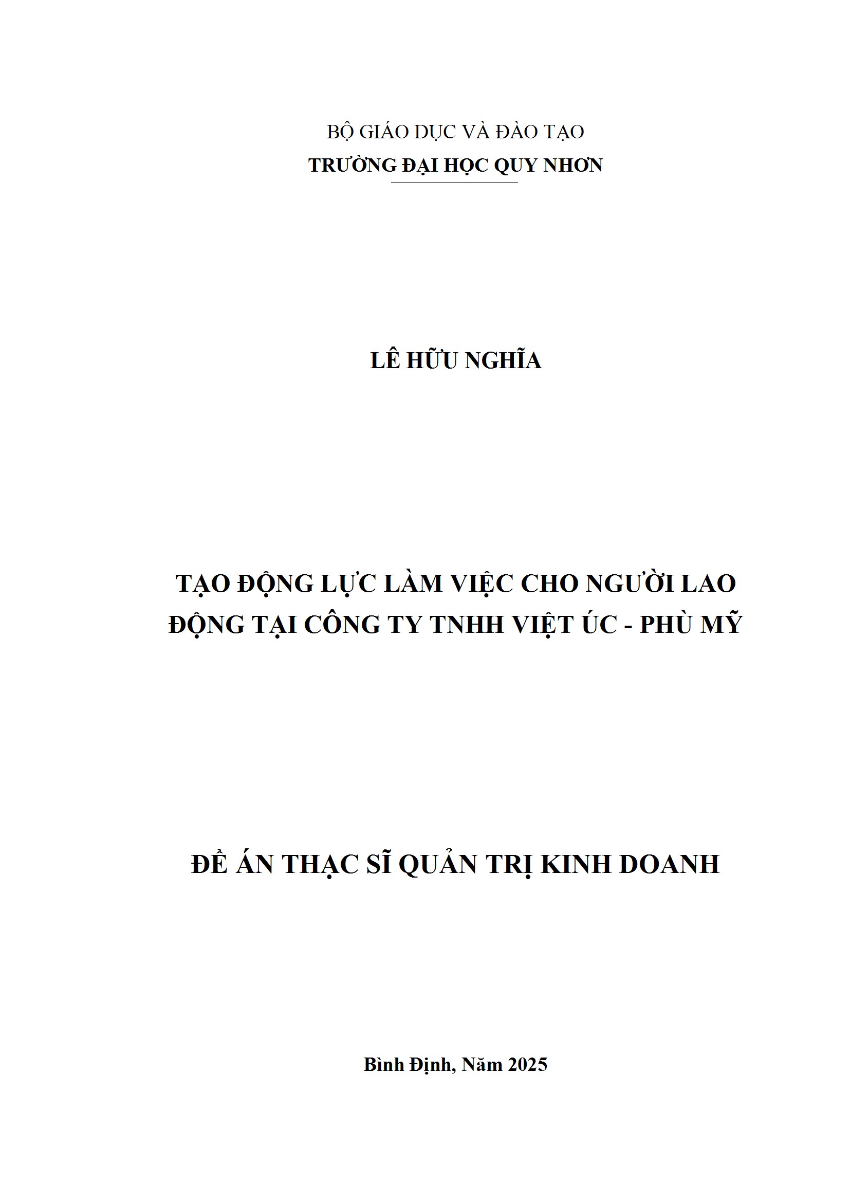 Tạo động lực làm việc cho người lao động tại Công ty TNHH Việt Úc – Phù Mỹ