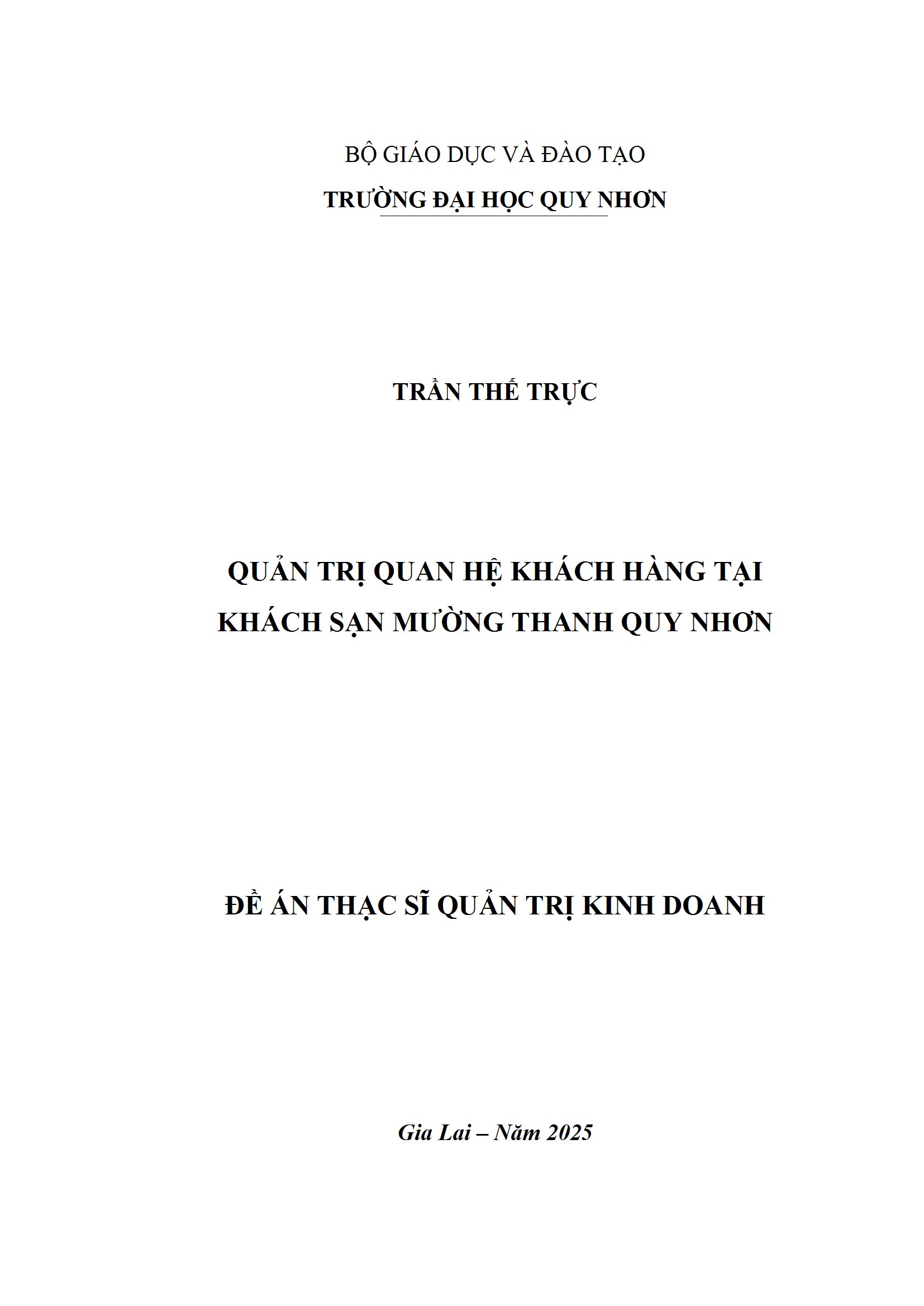 Quản trị quan hệ khách hàng tại Khách Sạn Mường Thanh Quy Nhơn