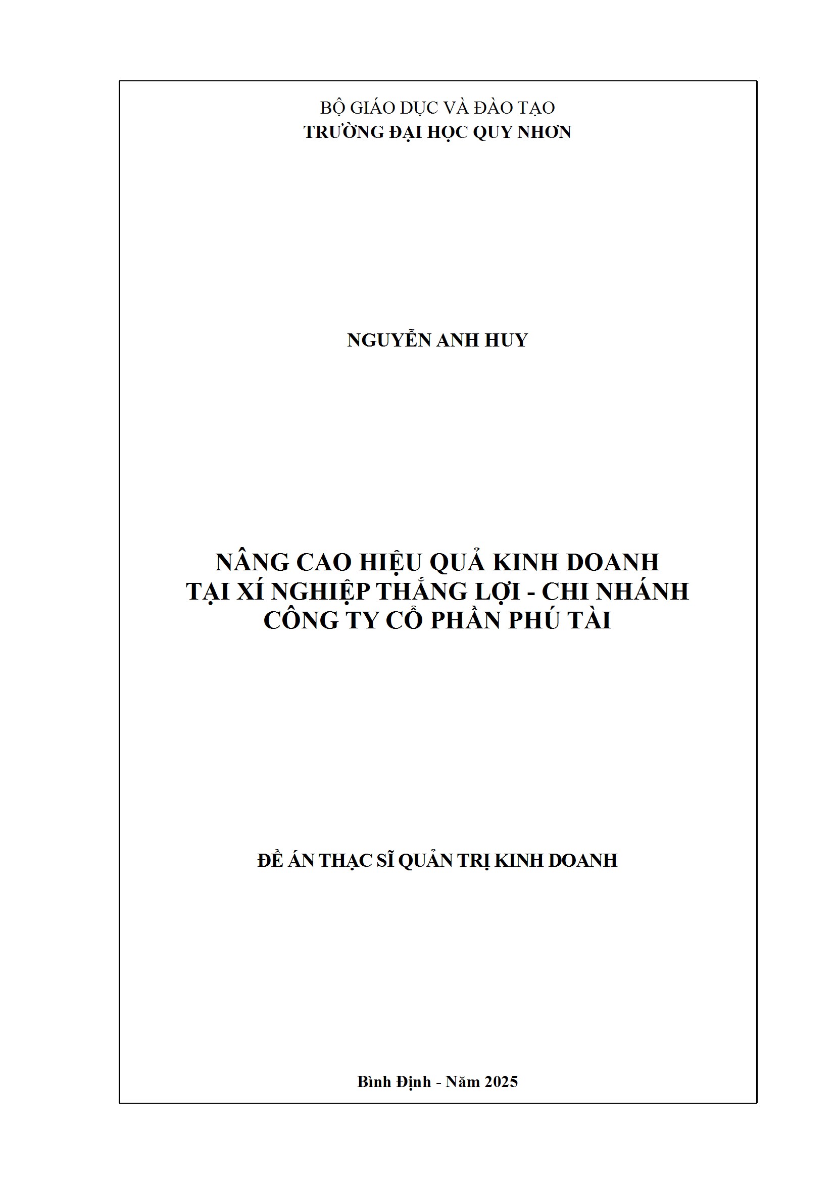 Nâng cao hiệu quả kinh doanh tại Xí Nghiệp Thắng Lợi – Chi nhánh Công ty Cổ phần Phú Tài