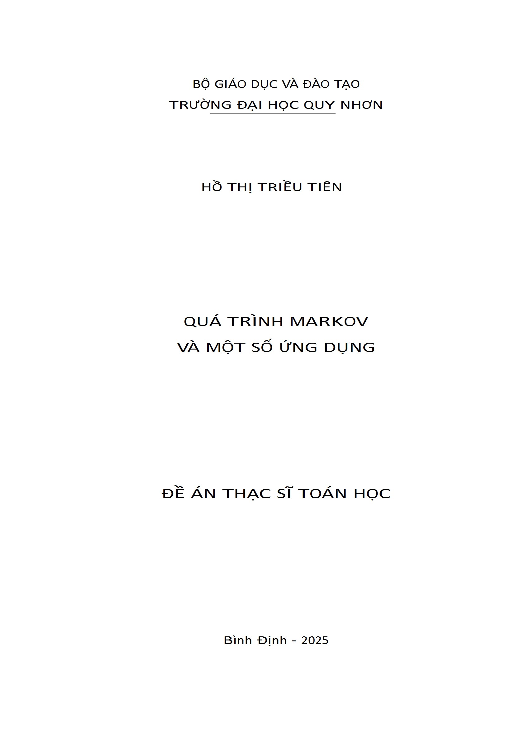 Quá trình Markov và một số ứng dụng