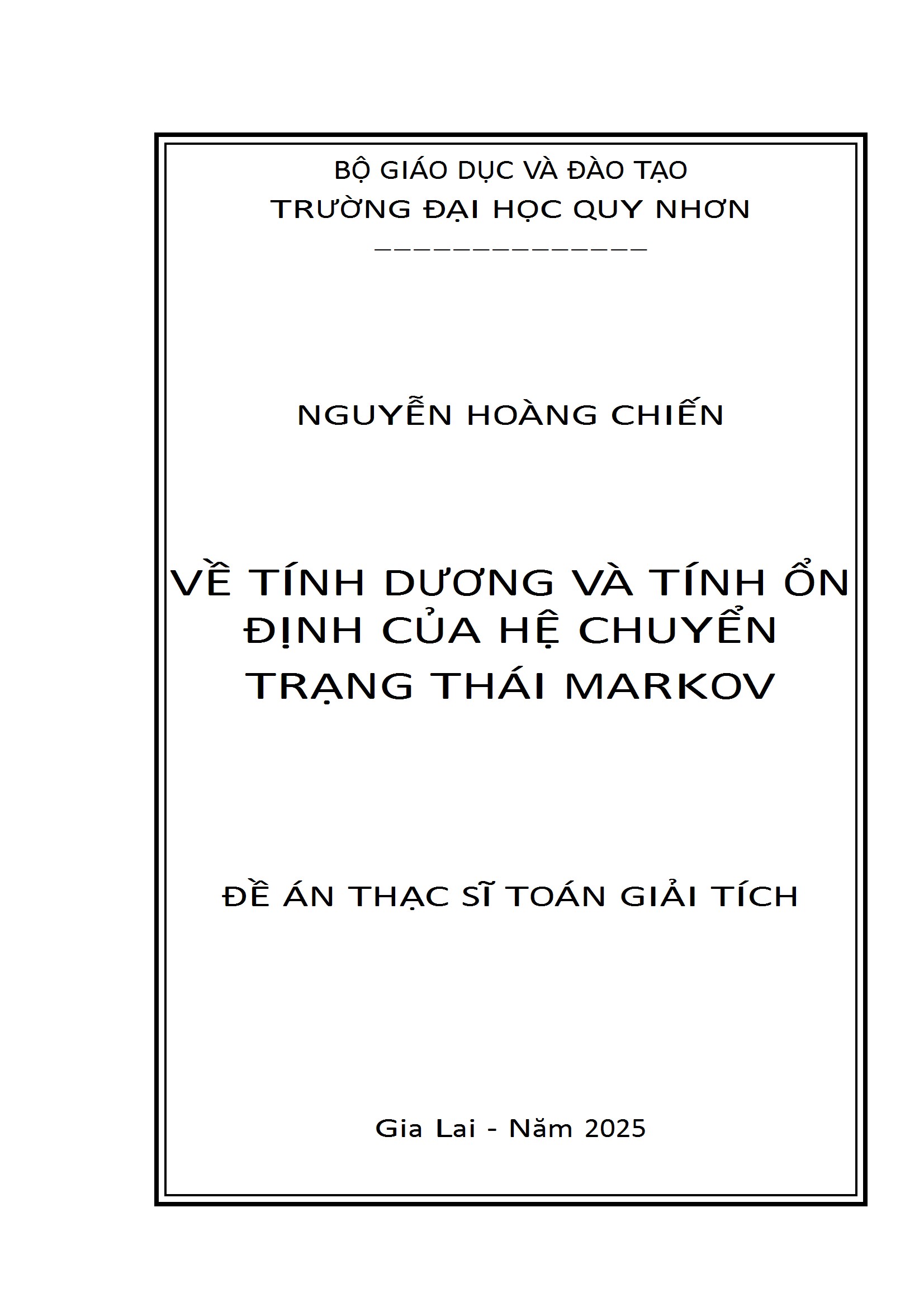 Về tính dương và tính ổn định của hệ chuyển trạng thái Markov