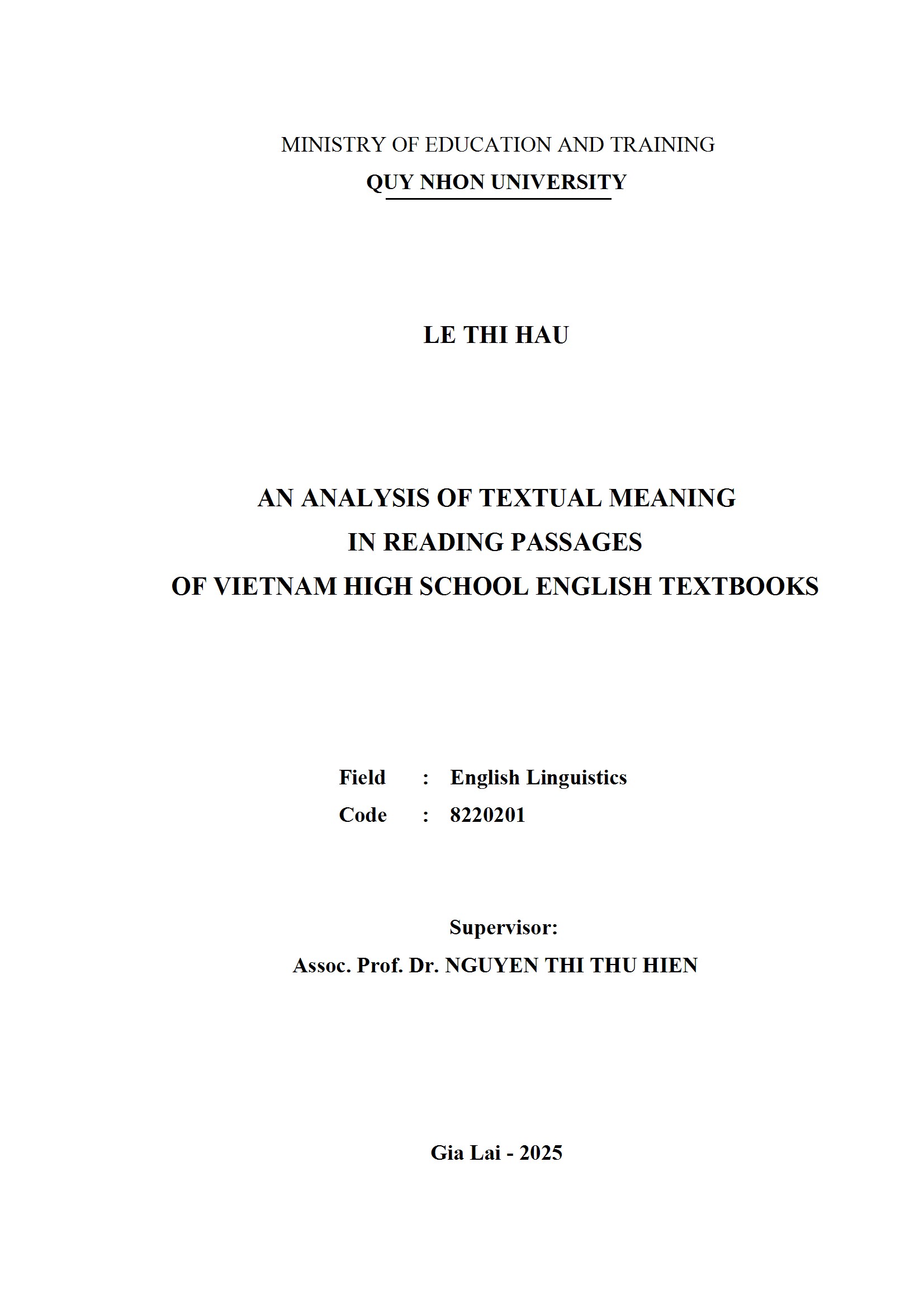 An Analysis of Textual Meaning in Reading Passages of Vietnam High School English Textbooks