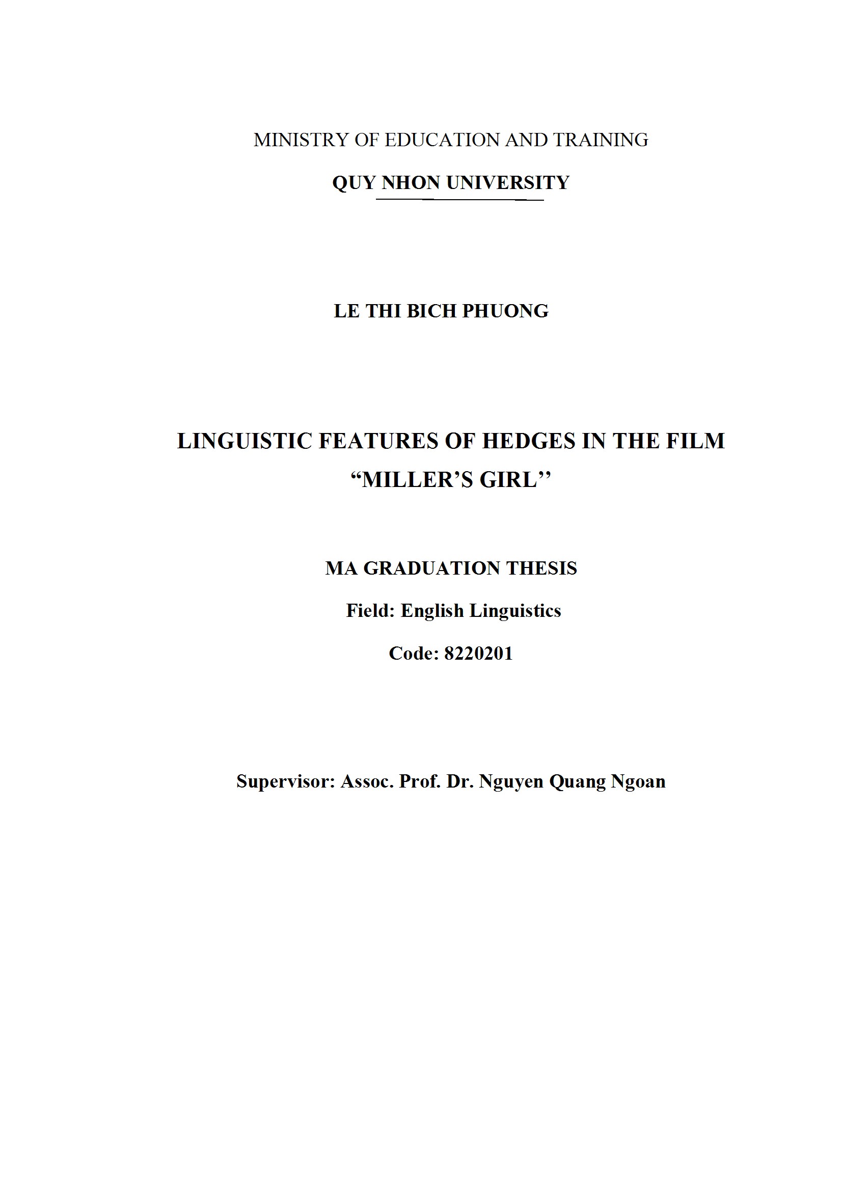 Linguistic features of hedges in the film " Miller's girl"