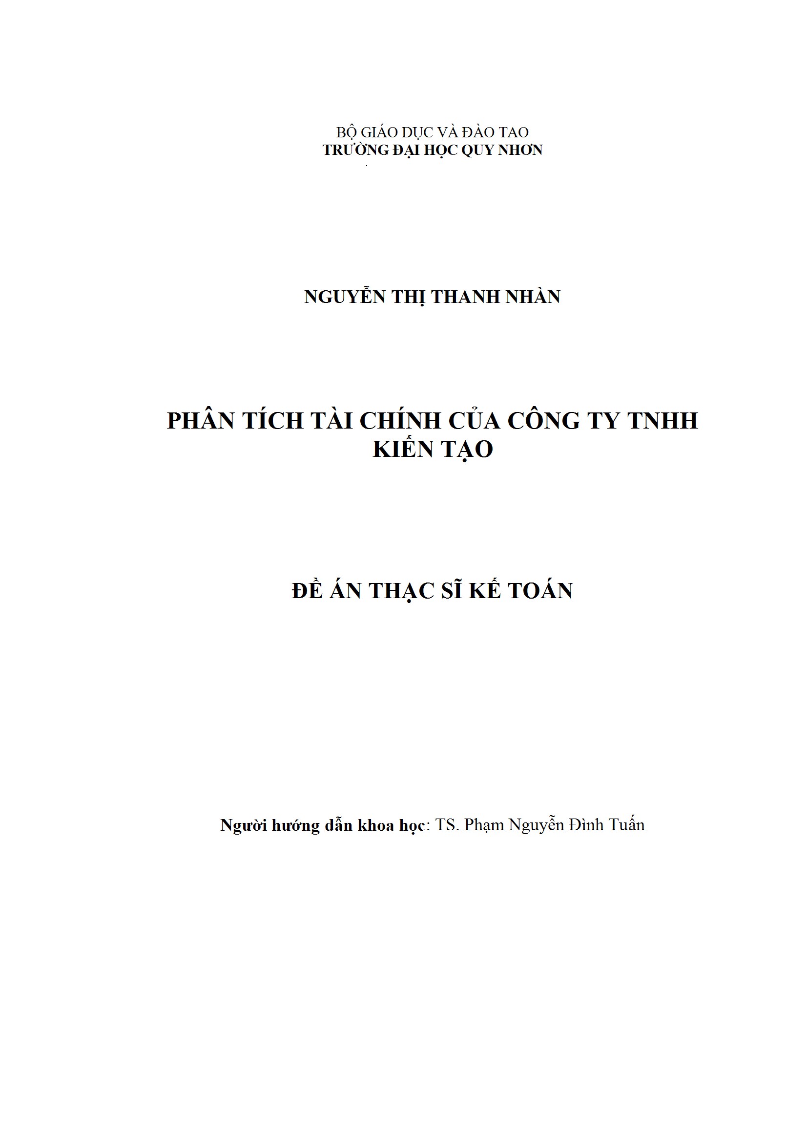 Phân tích tài chính của Công ty trách nhiệm hữu hạn Kiến Tạo
