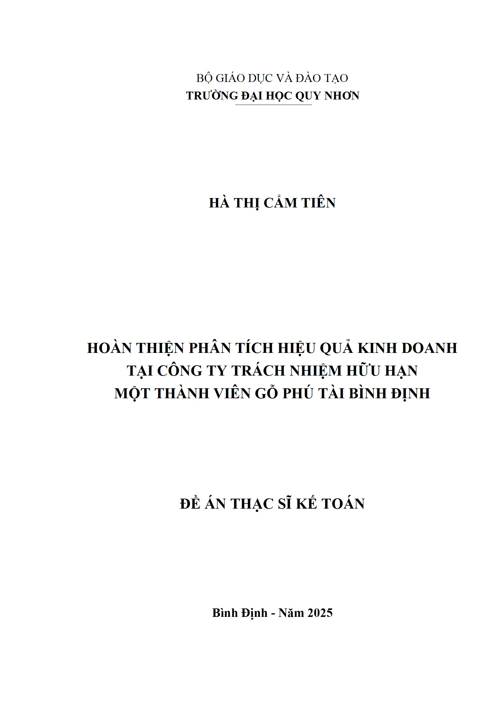 Hoàn thiện phân tích hiệu quả kinh doanh tại Công ty trách nhiệm hữu hạn MTV Gỗ Phú Tài Bình Định