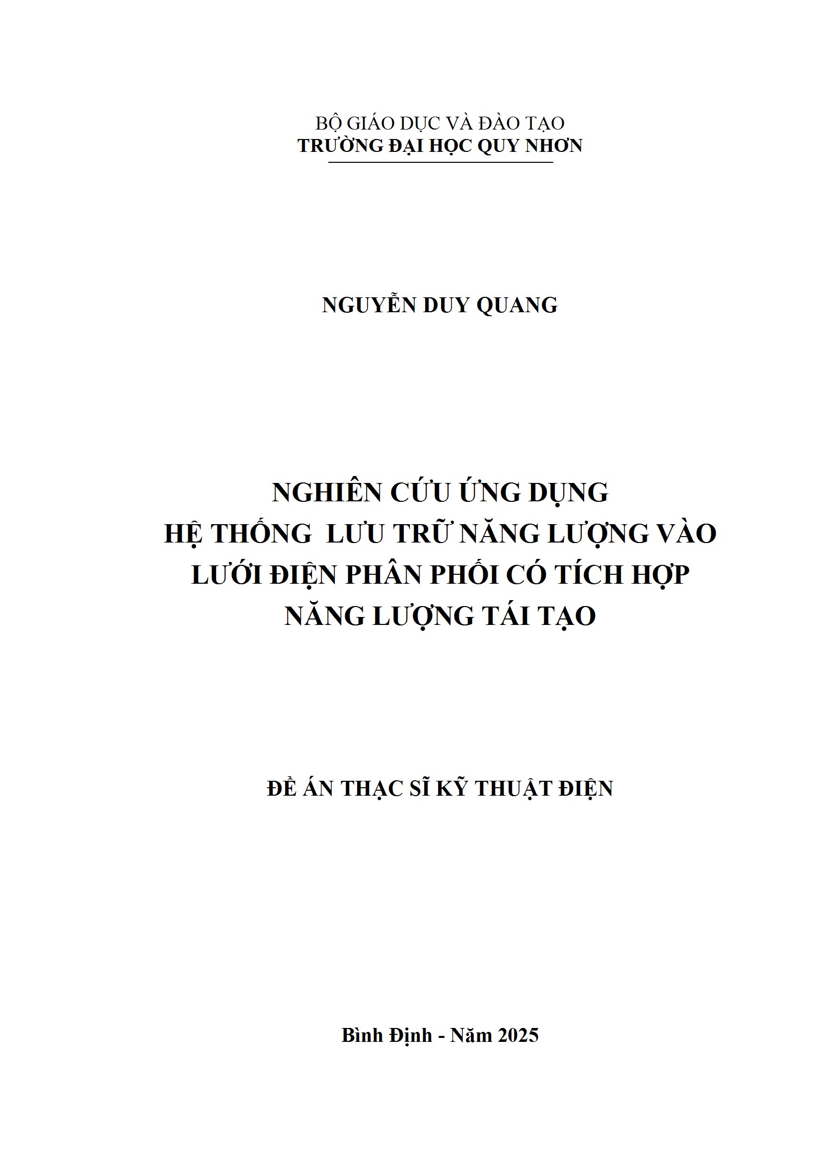 Nghiên cứu ứng dụng hệ thống lưu trữ năng lượng vào lưới điện phân phối có tích hợp năng lượng tái tạo
