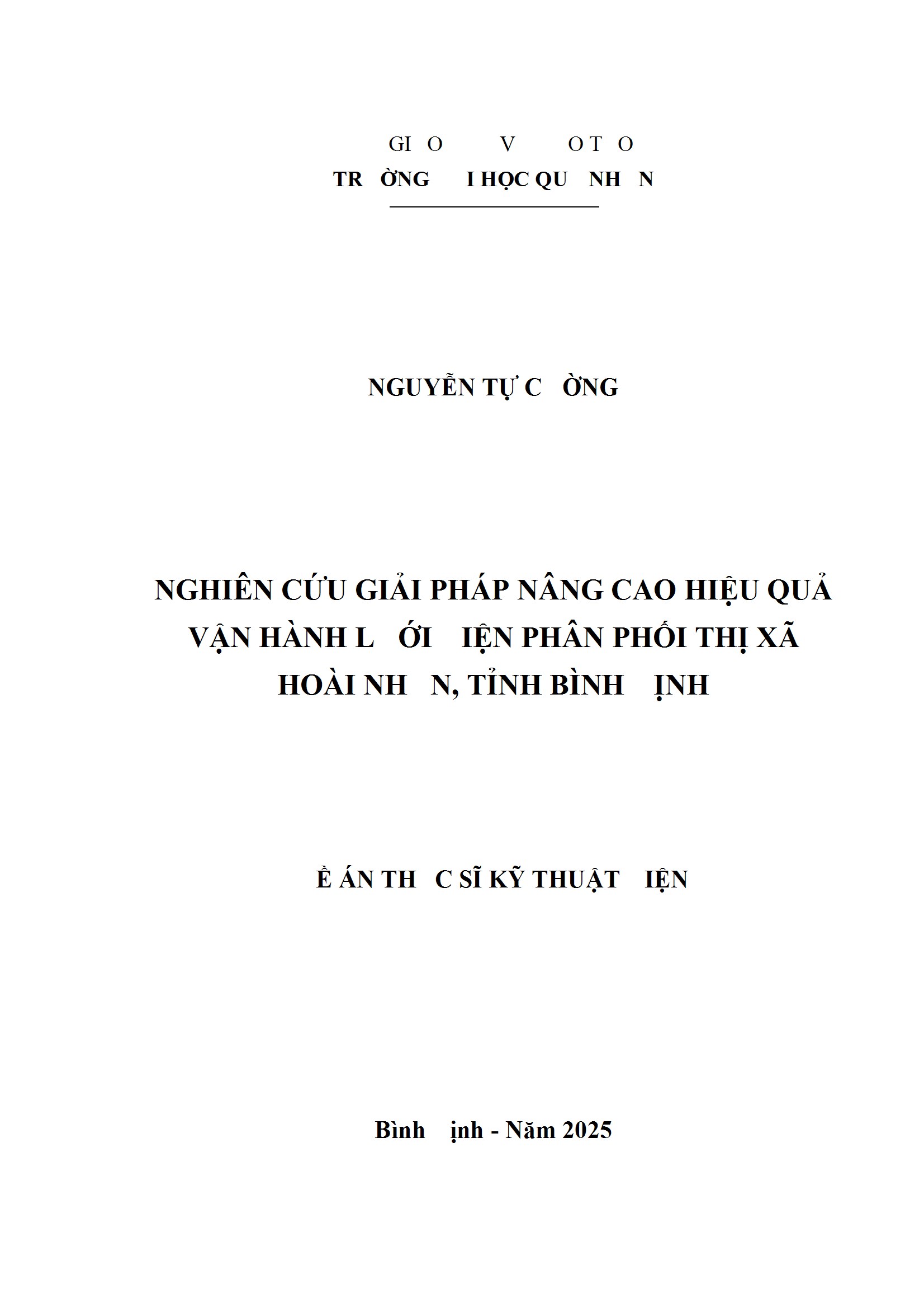 Nghiên cứu giải pháp nâng cao hiệu quả vận hành lưới điện phân phối Thị xã Hoài Nhơn, tỉnh Bình Định