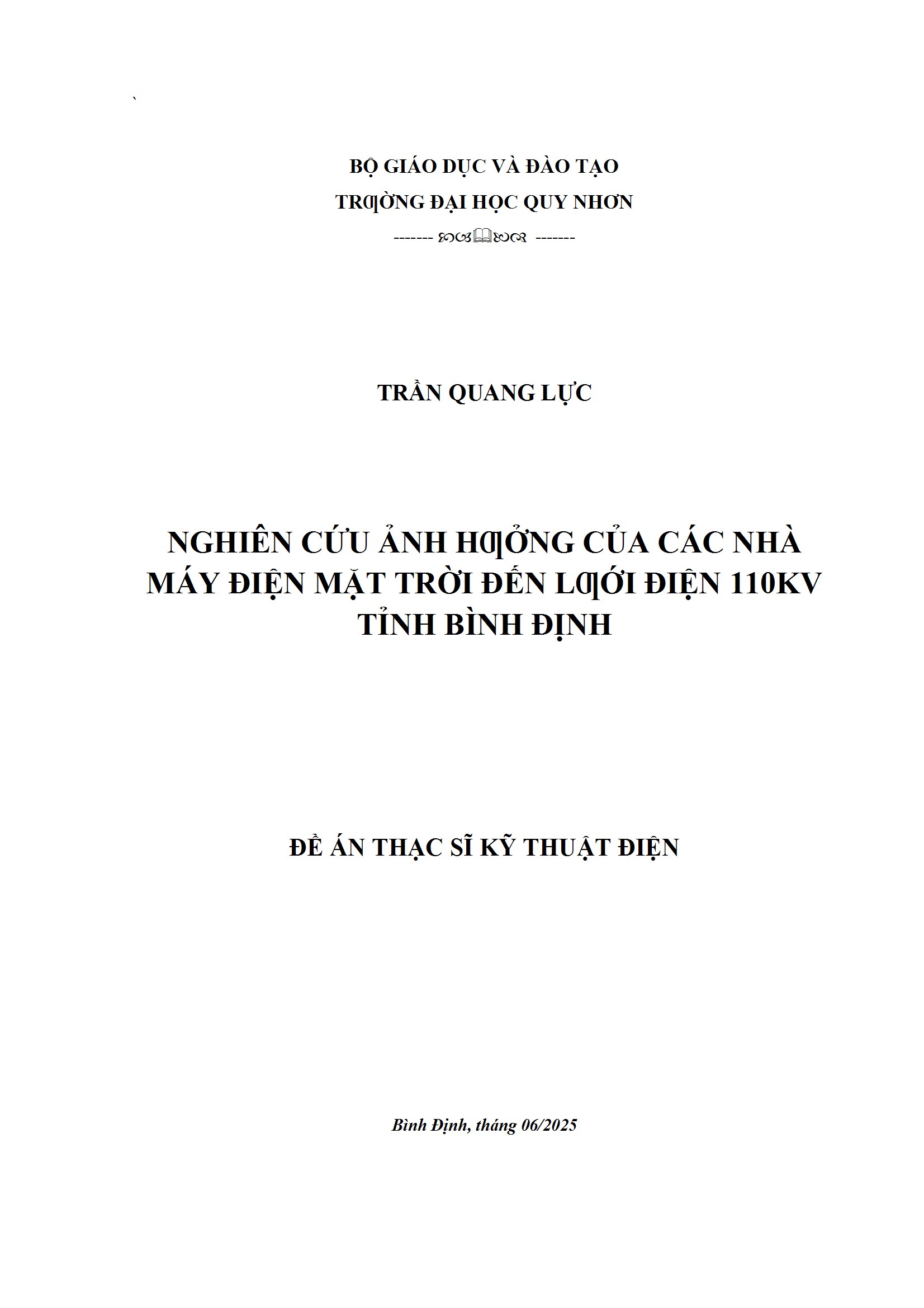 Nghiên cứu ảnh hưởng của các nhà máy điện mặt trời đến lưới điện 110kV tỉnh Bình Định